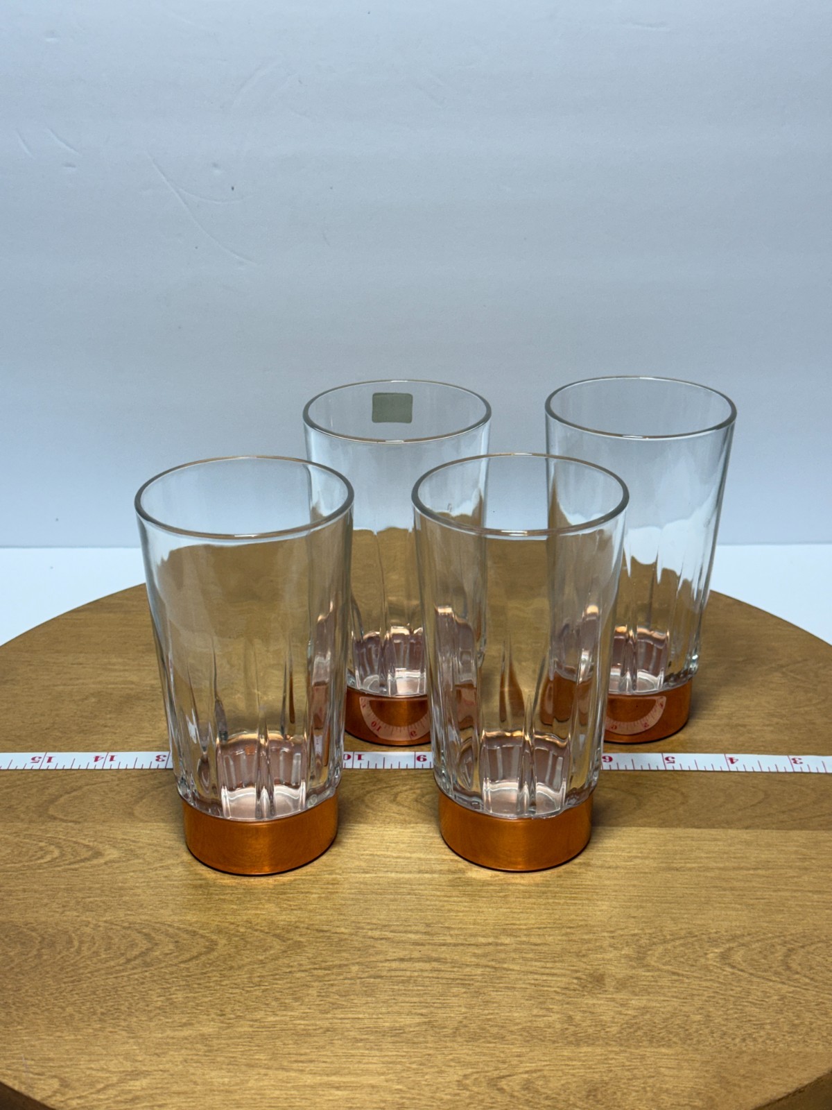 Set of Four Vintage MCM Coppercraft Guild Arcoroc Copper Bottom Drinking Glasses
