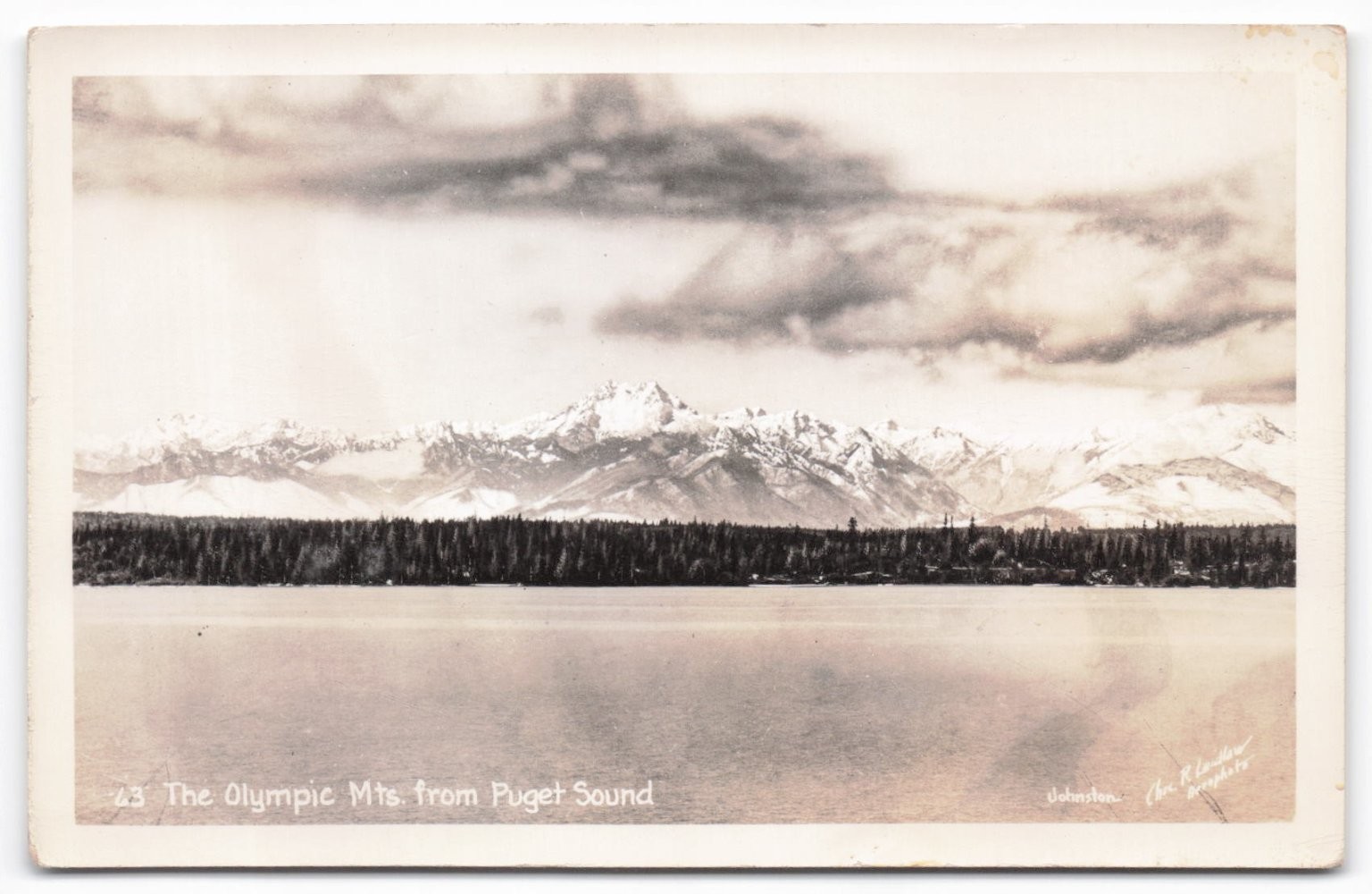 Vintage Real Photo Postcard Olympic Mountains from Puget Sound Washington