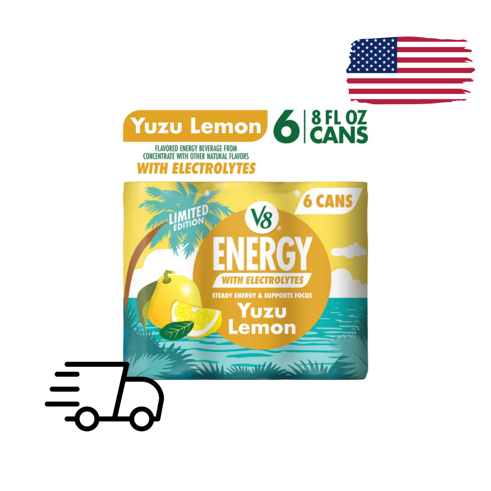 V8 Energy Yuzu Lemon Energy Drink, 8 Fl Oz Can, 6 Pack**