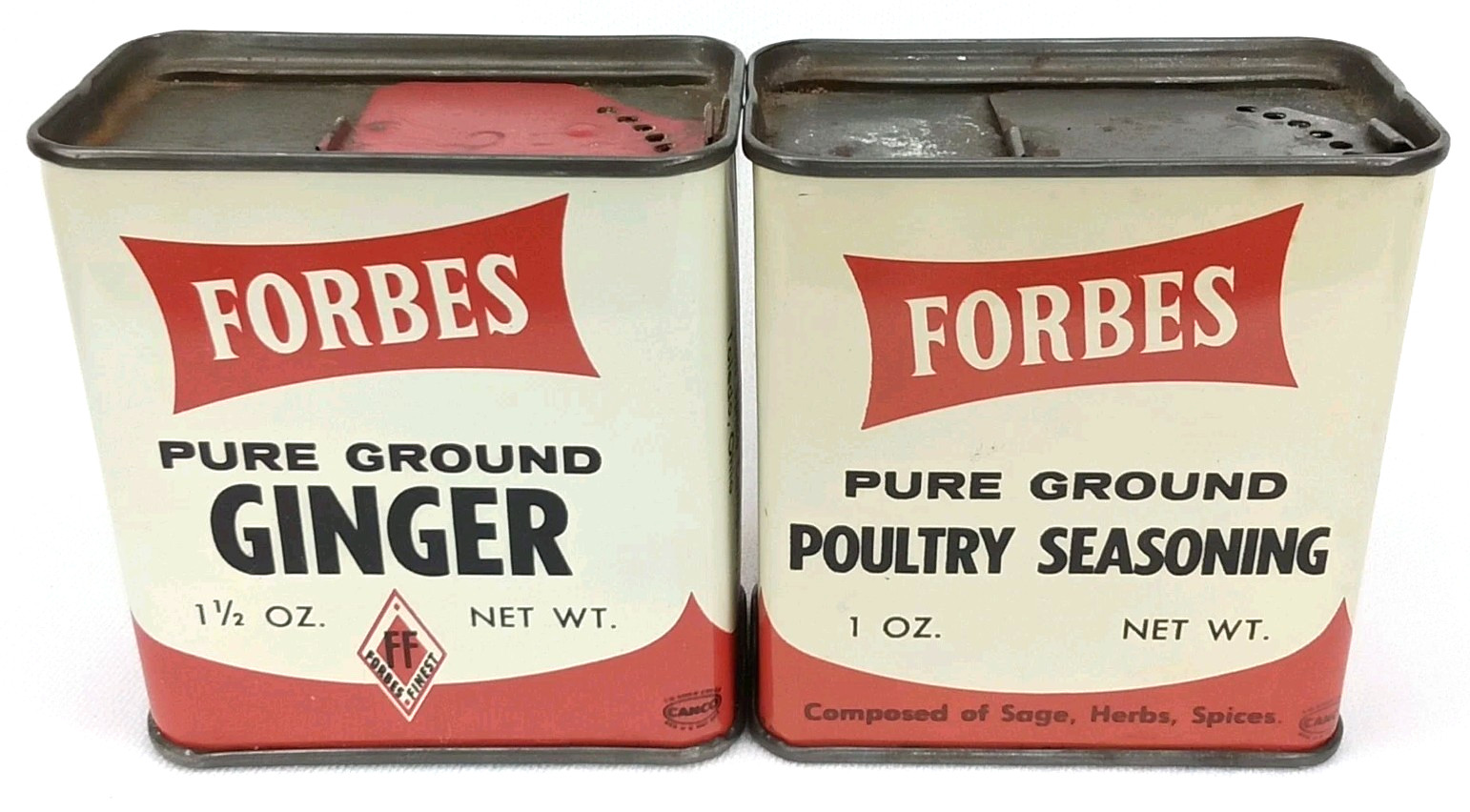 Forbes Poultry Seasoning & Ginger Advertising Spice Tin Set Of 2 Antique 1930s