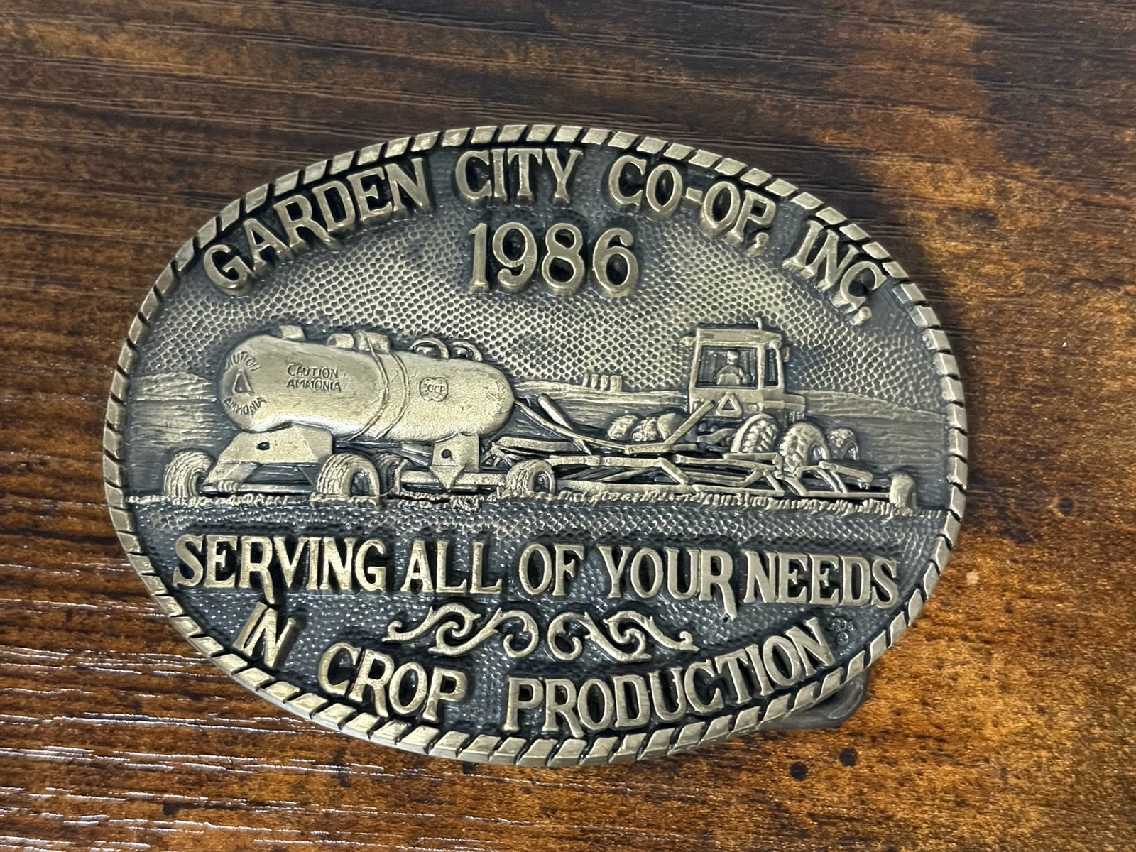 Brass Belt Buckle 1986 Garden City Co-op Crop Production Award Design Medals