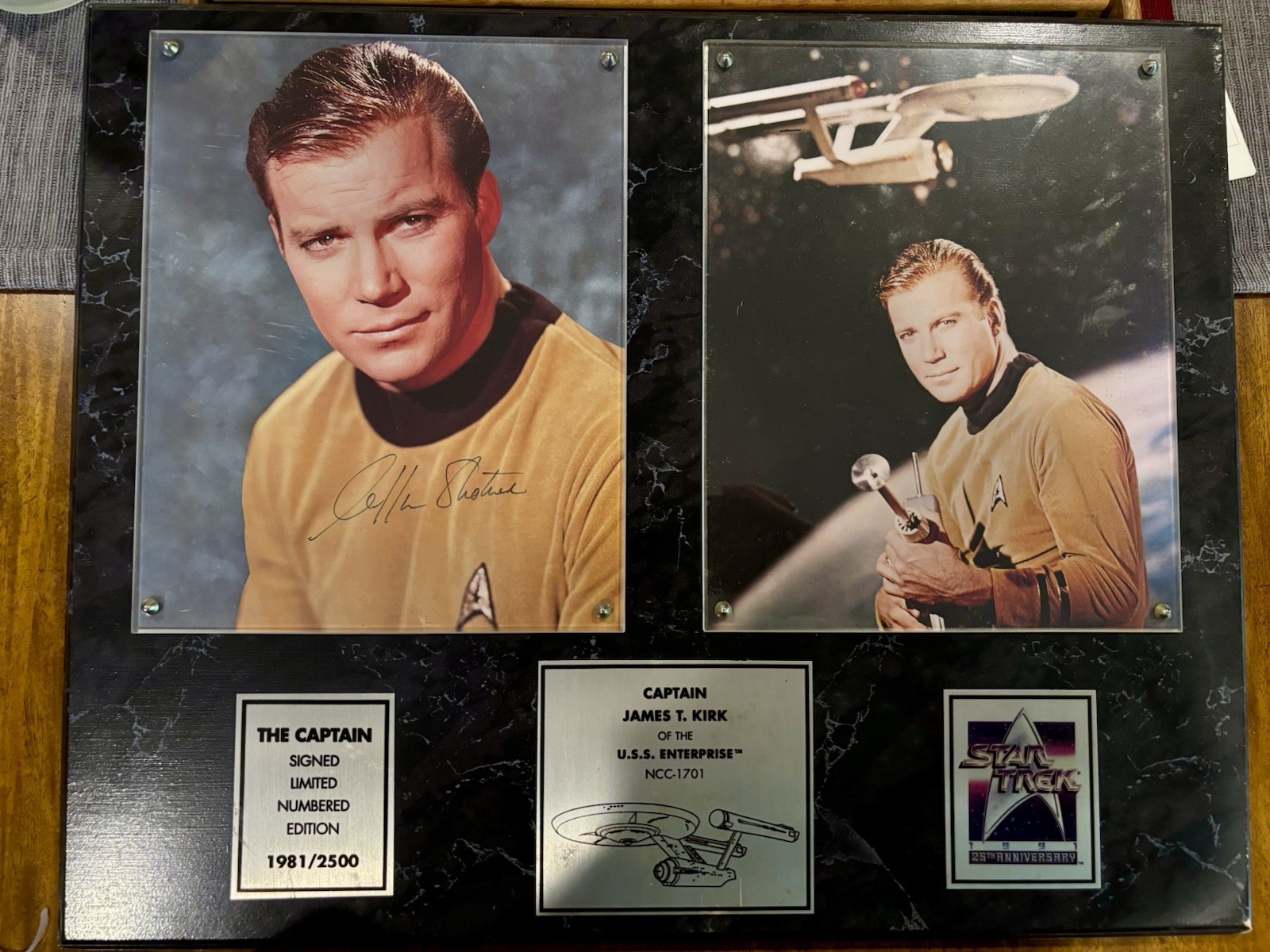 1991 Star Trek Captain Kirk PLaque- Autographed