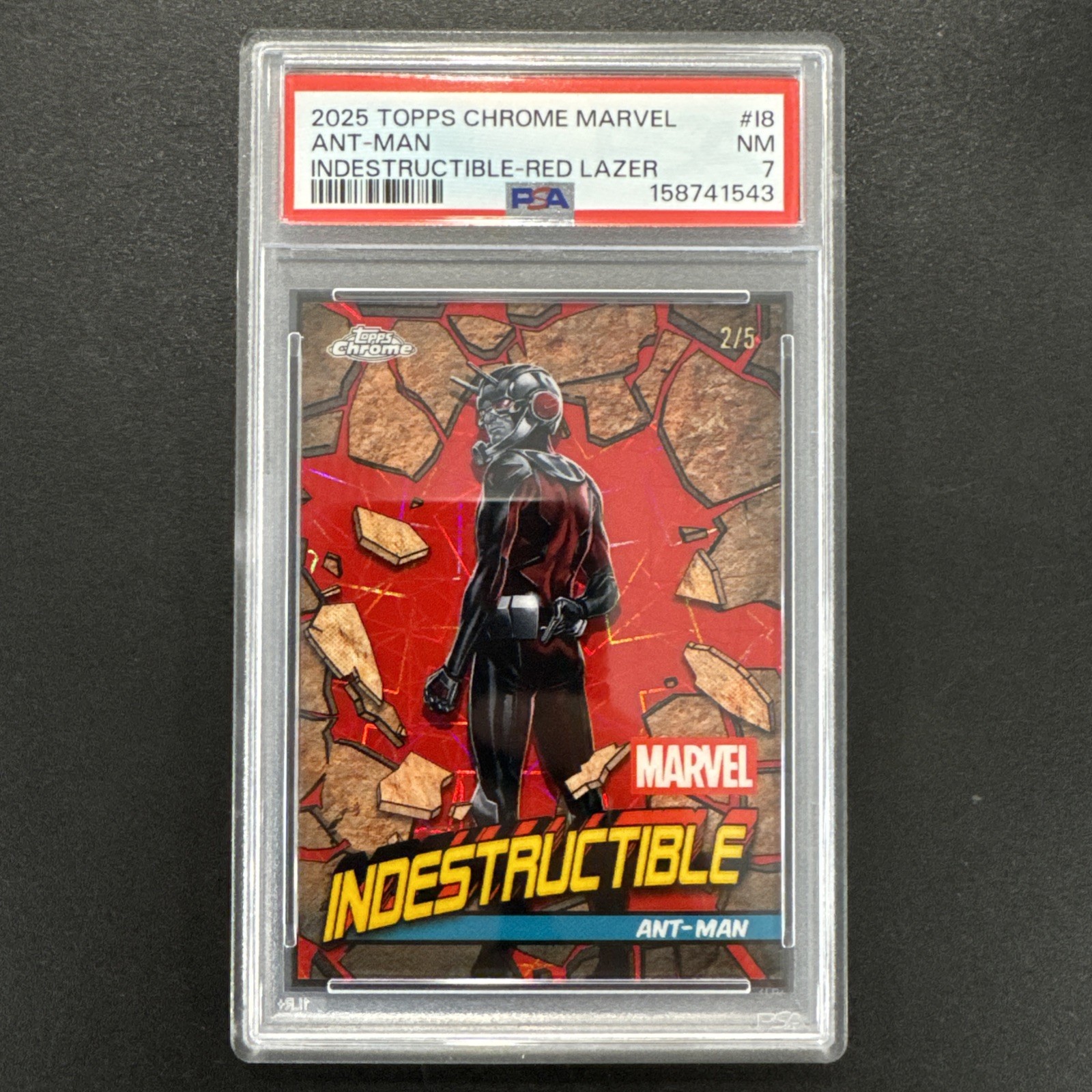2025 Topps Chrome Marvel ANT-MAN Indestructible Red Lazer 2/5 PSA 7