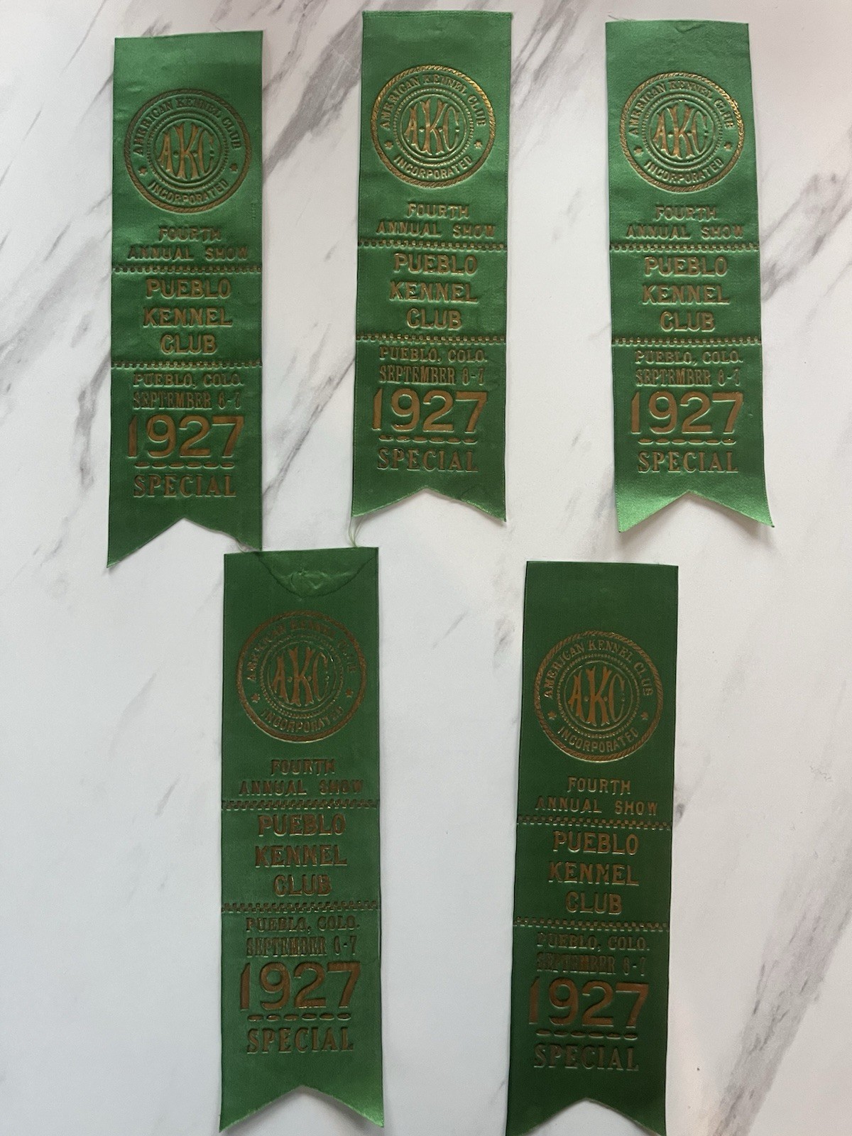 Vintage 1927 AKC Pueblo Kennel Club Dog Show Award Ribbons Lot of 5 Colorado