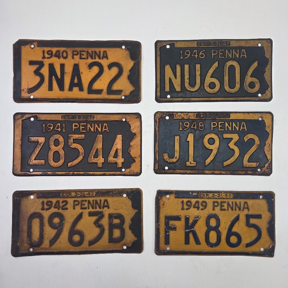 Vintage Pennsylvania License Plates Lot 6 1940 1941 1942 1946 1948 1949 PA Tags