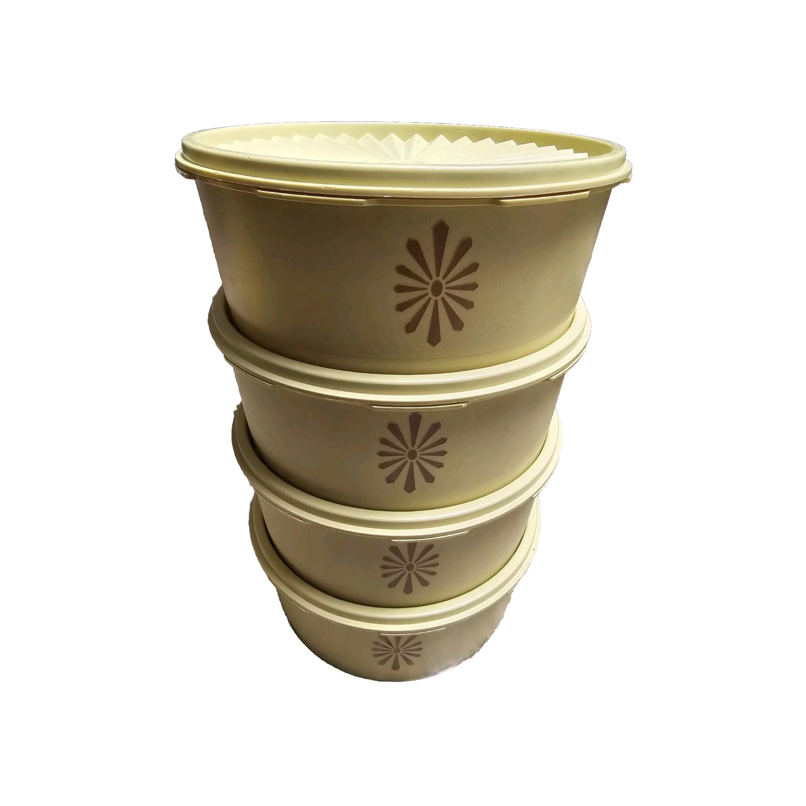 4x VTG Tupperware 1204 Servalier Yellow Canister with Starburst Lid EUC