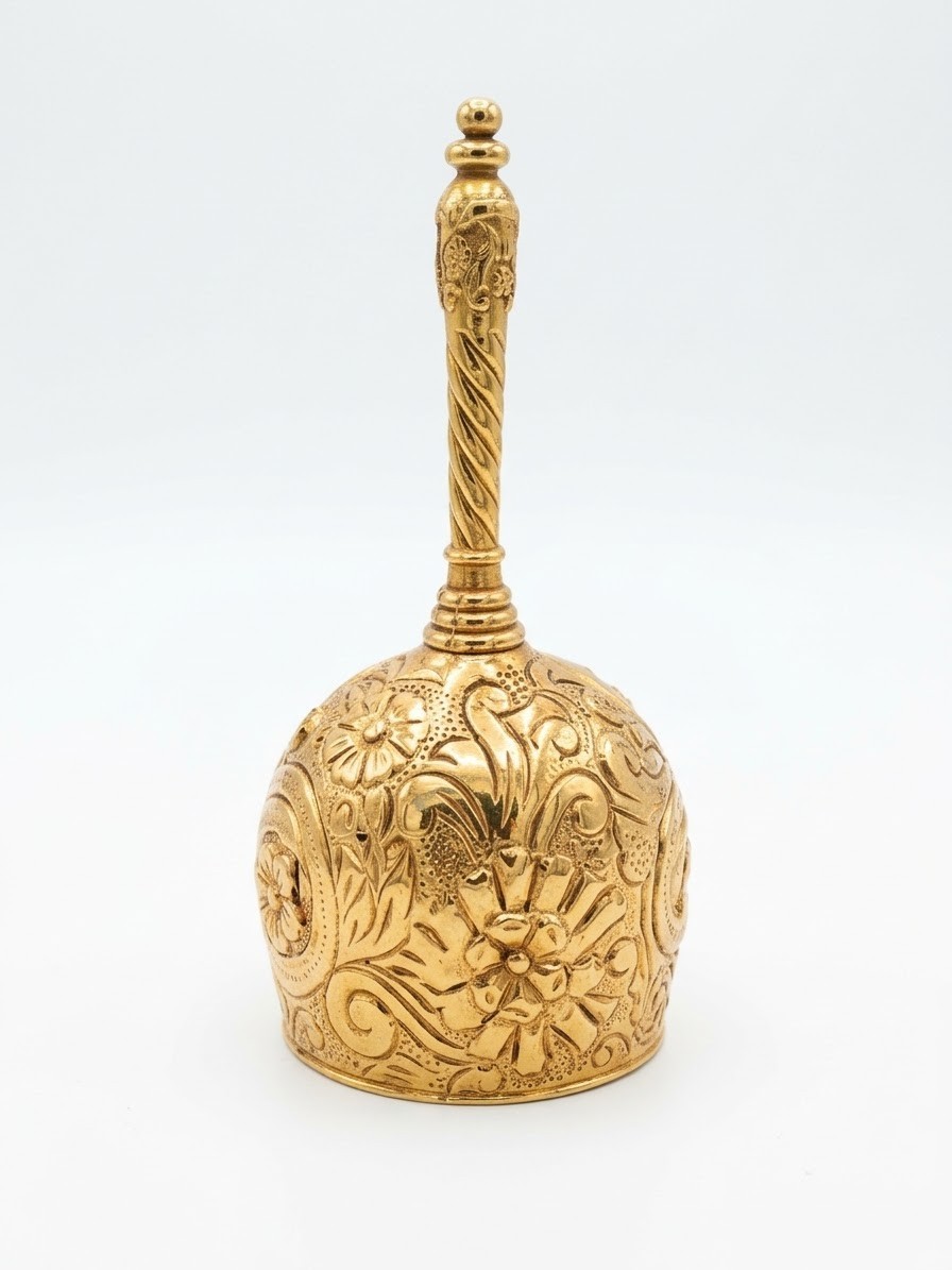 Vintage 1989 Franklin Mint Brass Hand Bell Rococo Floral Relief Scrollwork 4\