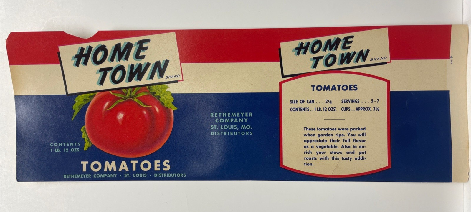 Vintage Home Town Brand Tomatoes Can Label - St. Louis, Missouri