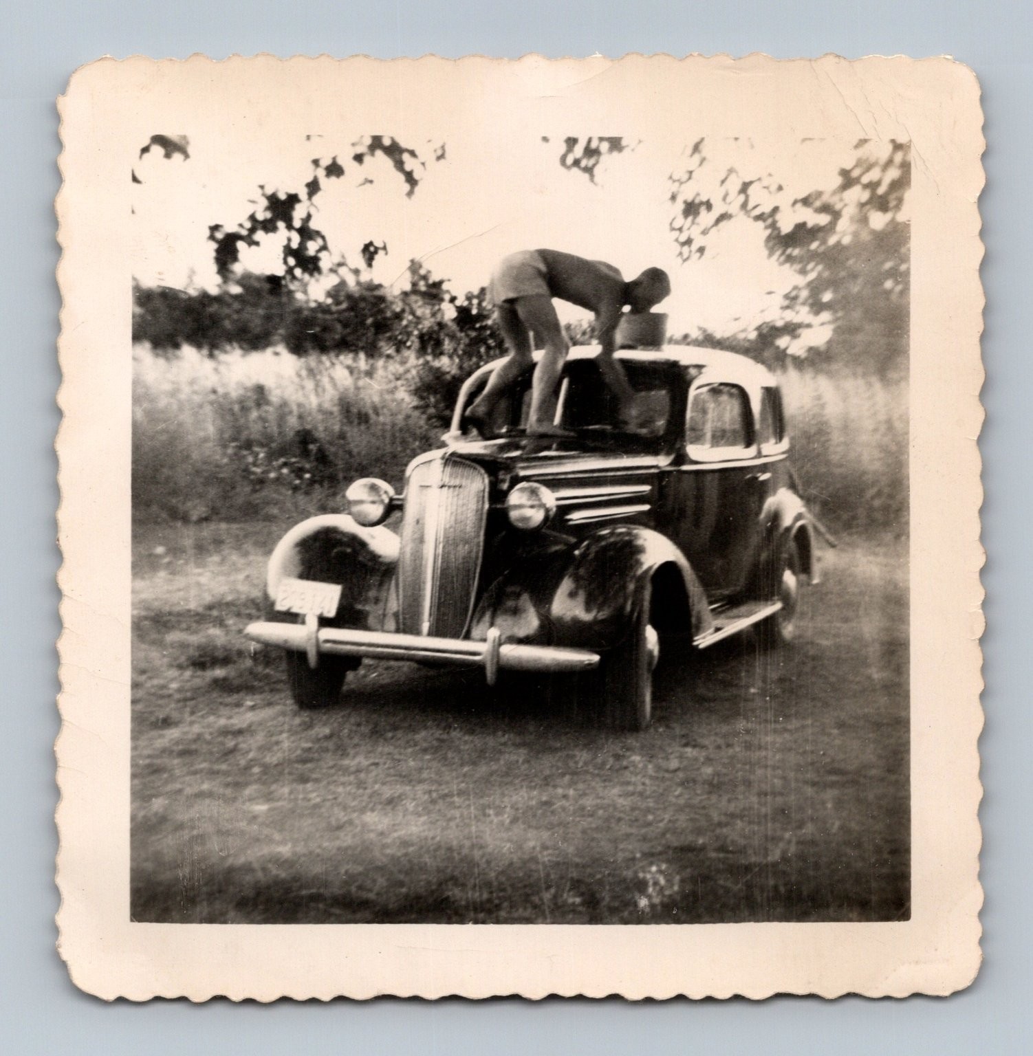 Man Washing Classic Car 1930s Snapshot Photograph Americana Vernacular
