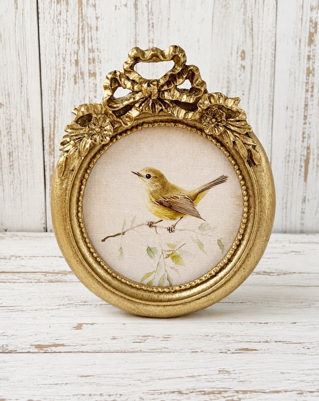 Vintage Style Bird Chickadee Print Gold Ornate Bow Frame Ornate Picture Frame