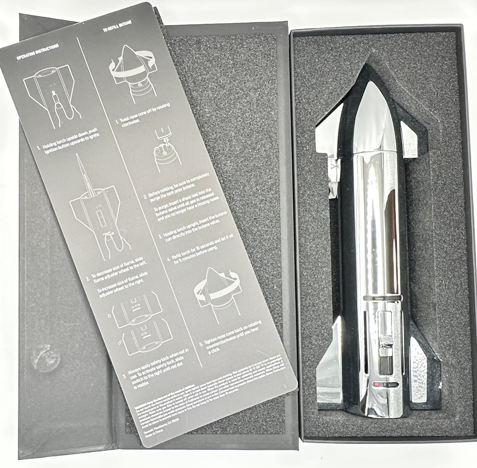SpaceX Chrome Space-X Starship Rocket Model Butane Torch Cigar Lighter 1st GEN