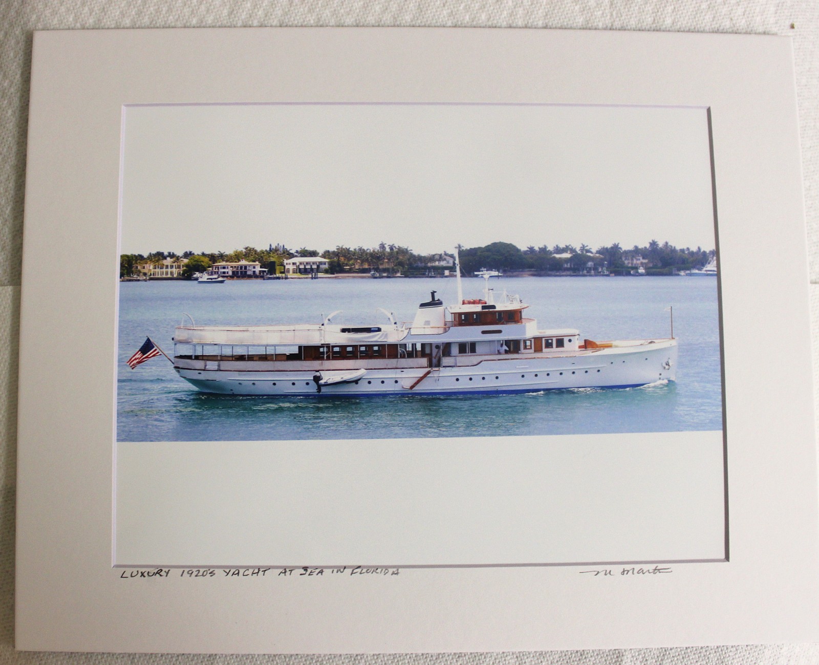 Luxury 1920’s Yacht at Sea in Florida-Original Signed Matted Color Digital Photo