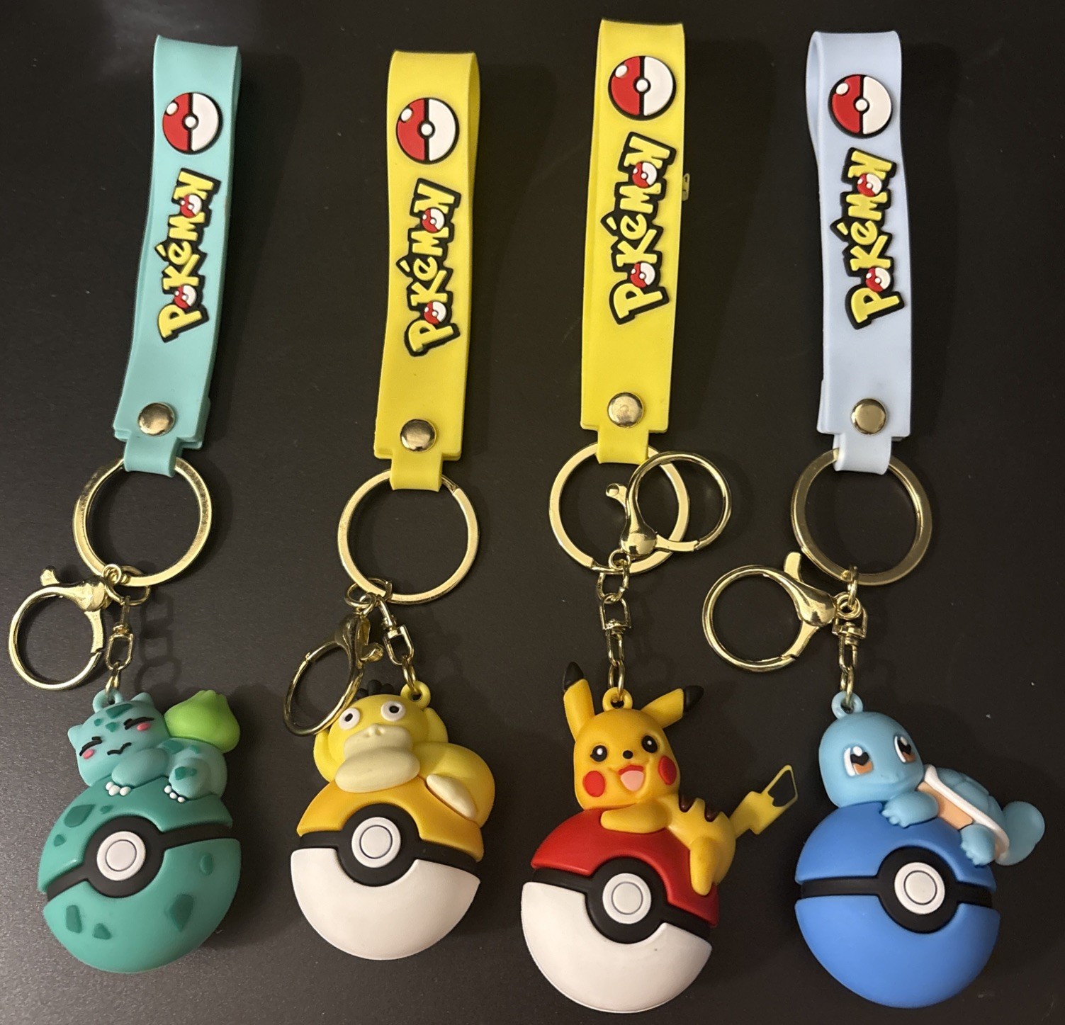Pokemon Keychain Lot of 4 Squirtle Bulbasaur Pikachu Psyduck Pokémon straps ￼