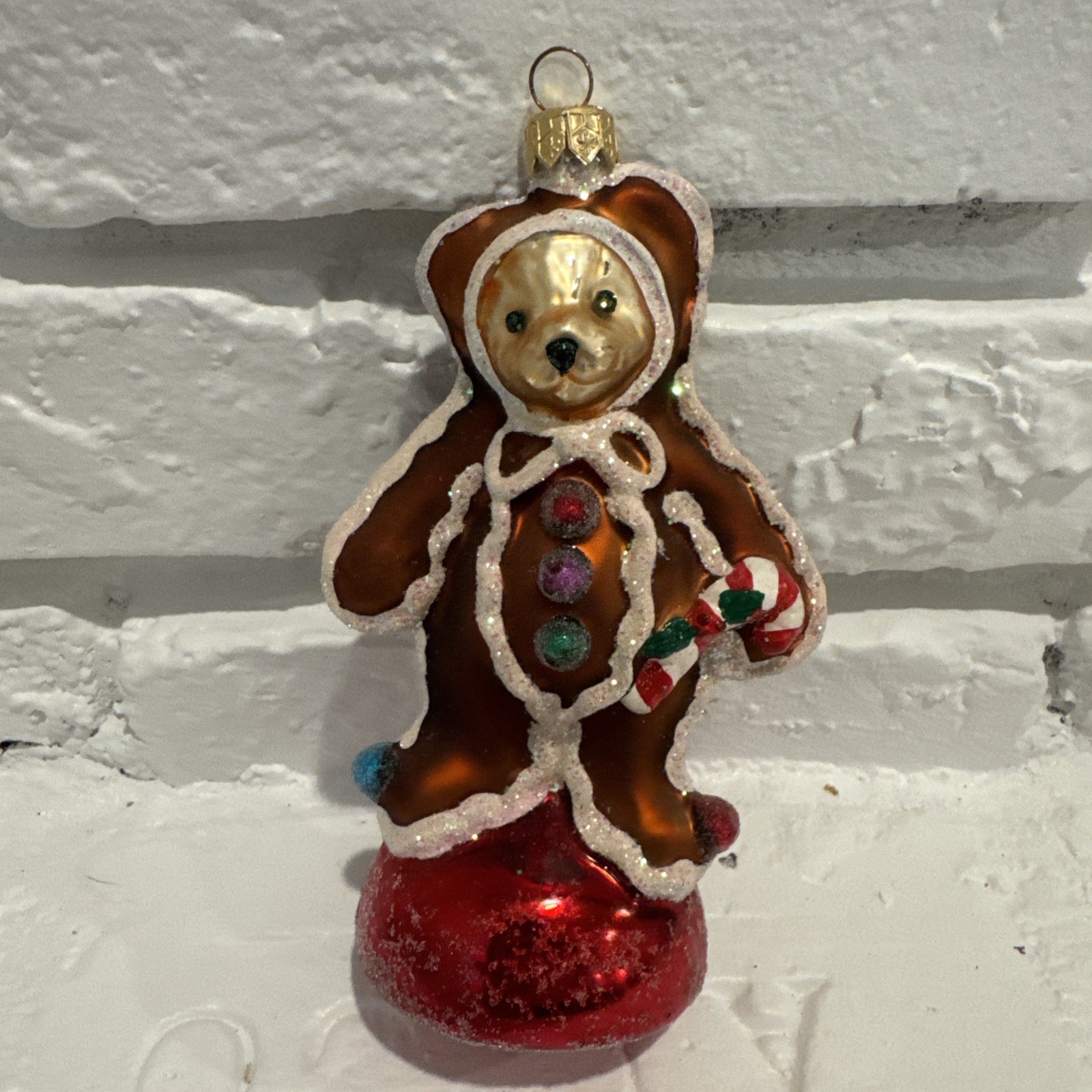 VINTAGE 1998 RADKO RETIRED MUFFY GINGERBEAR GLASS ORNAMENT HANG TAGS OG BOX