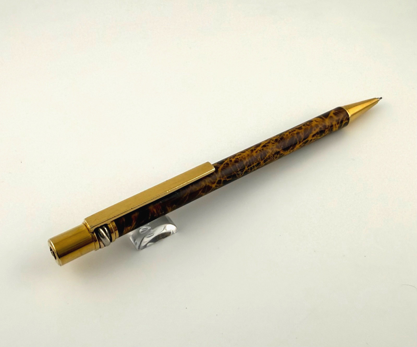 Vintage Very Rare Must De Cartier Brown Lacquer Pattern Gold Mechanical Pencil