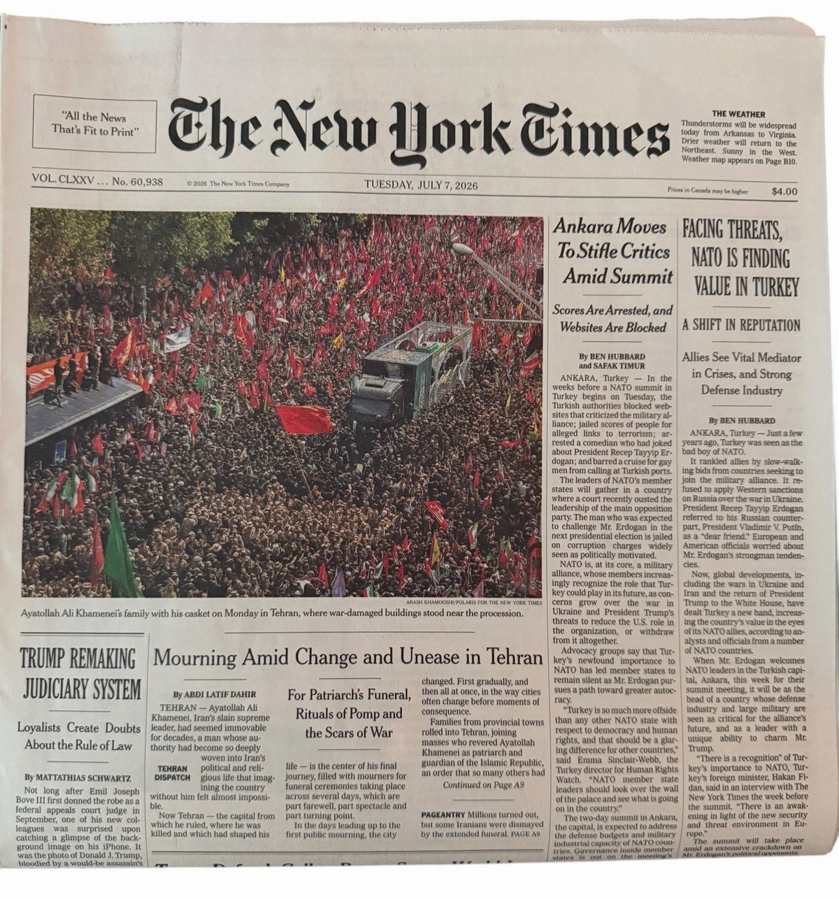 The New York Times Newspaper July 7 2026 Trump Remaking Judiciary System UNREAD