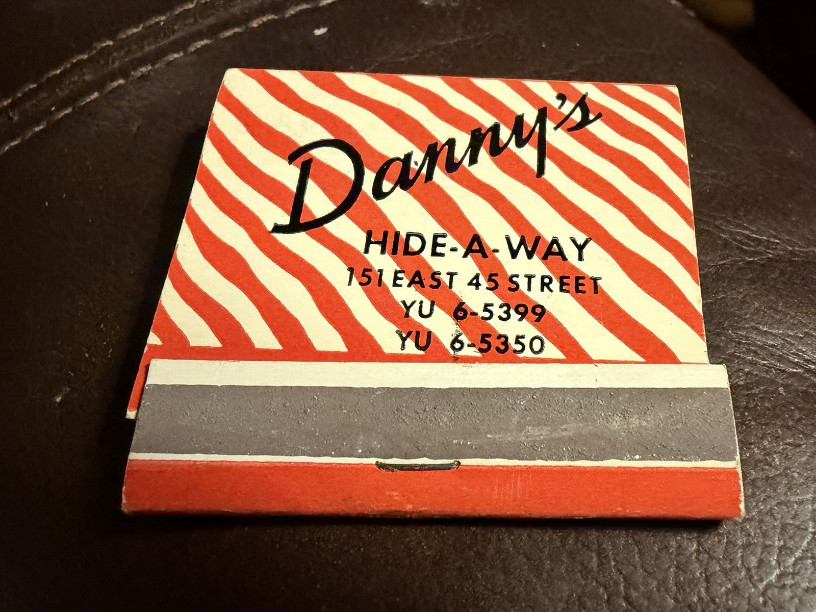 Danny’s Hide-A-Way Restaurant, New York City, VTG Full Front Strike Matchbook