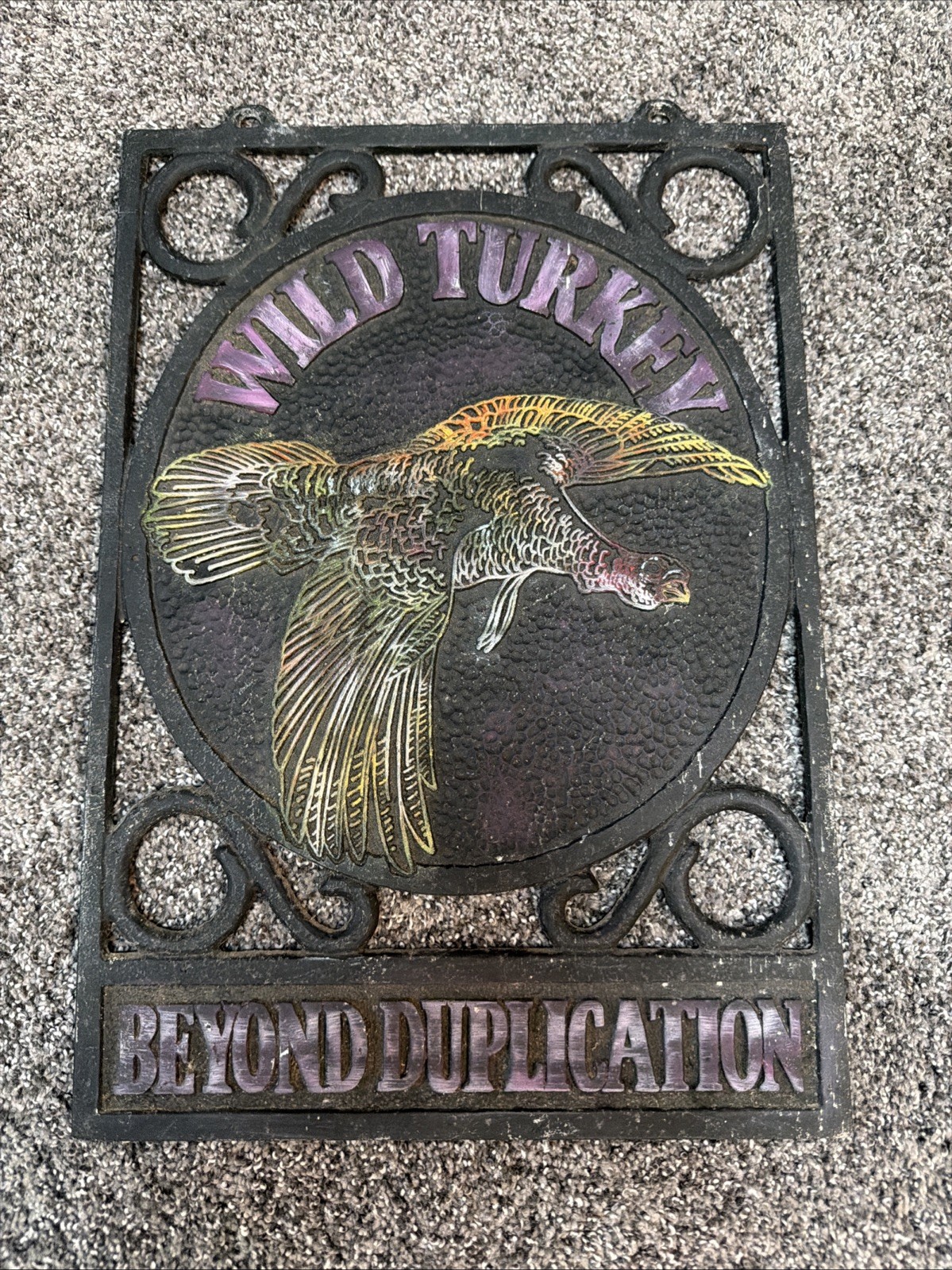VTG WILD TURKEY CAST IRON ADVERTISING SIGN Beyond Duplication 18” x 13” Man Cave