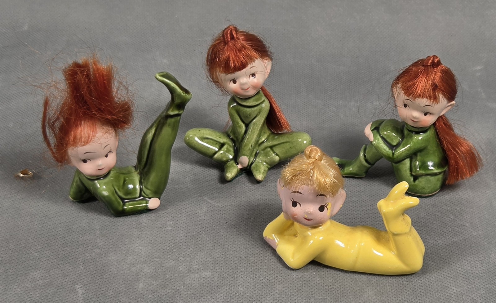 Vintage NAPCO Girls PIXIE ELVES Red Blonde Hair FIGURINES Lot of 4