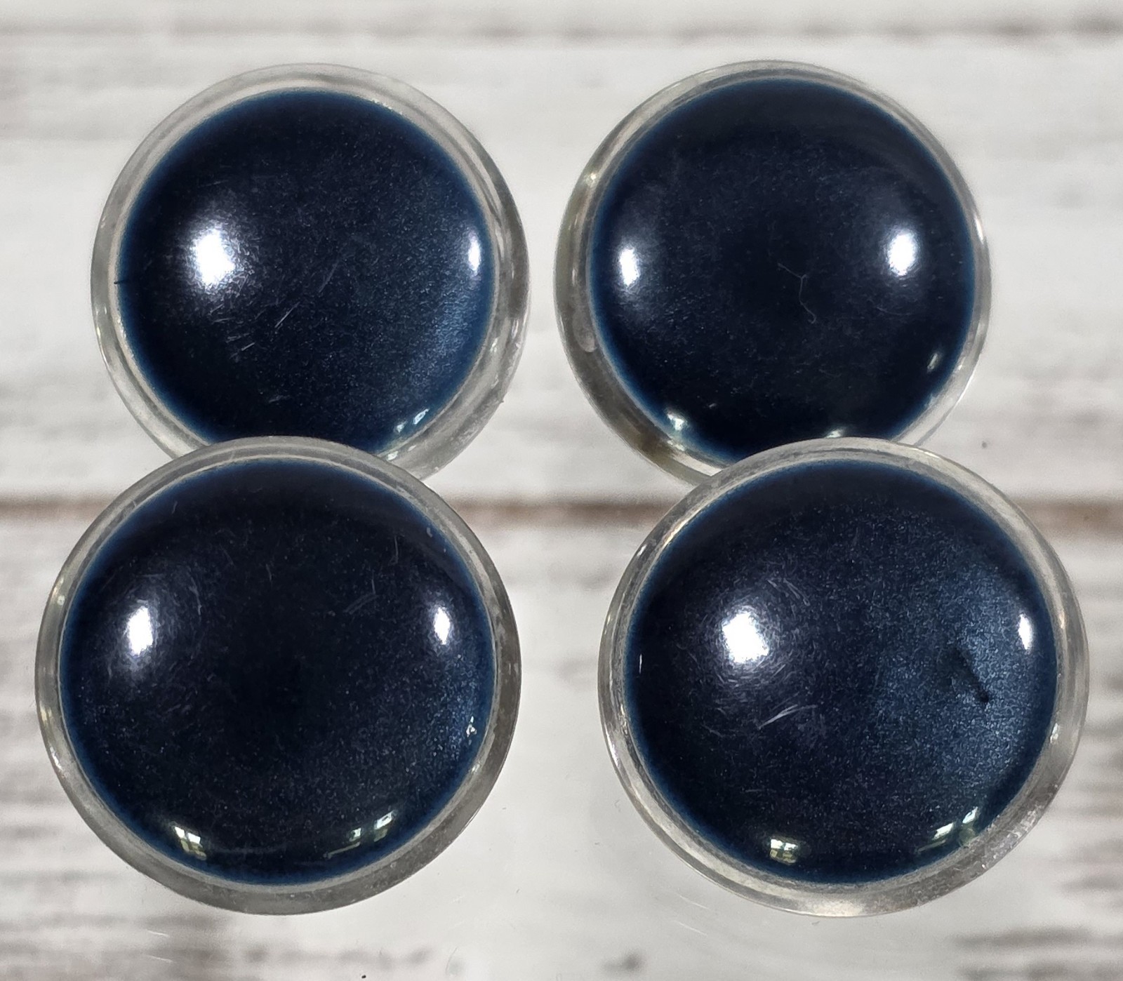 (4) Vintage MCM Clear w/ Navy Blue Center Plastic Shank Buttons Set