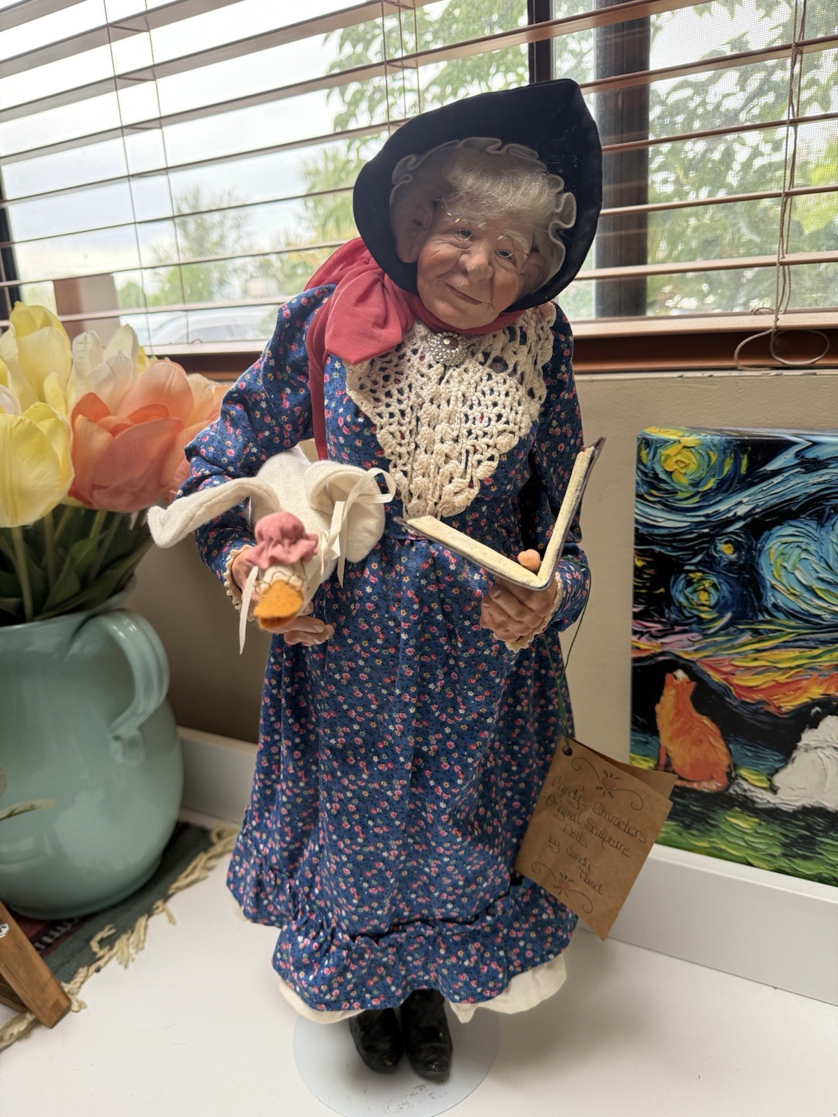 Vintage 1989 One of A Kind Mother Goose Handmade Sculpture Folk Art