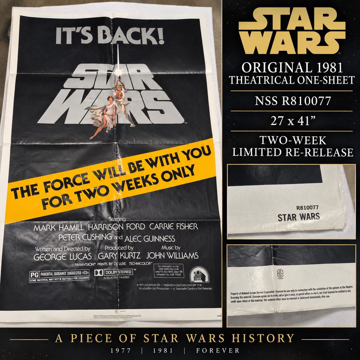 Original 1981 Star Wars Movie Poster 27x41 It’s Back NSS R810077 Theatrical