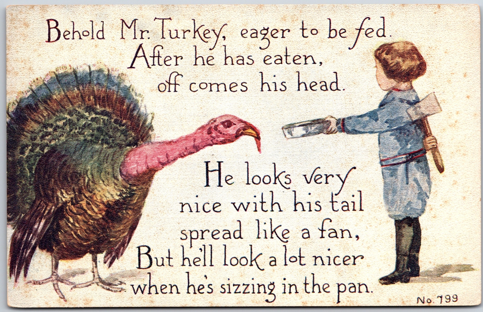 Behold Mr. Turkey Eager To Be Fed Baby Boy Feed The Turkey Postcard