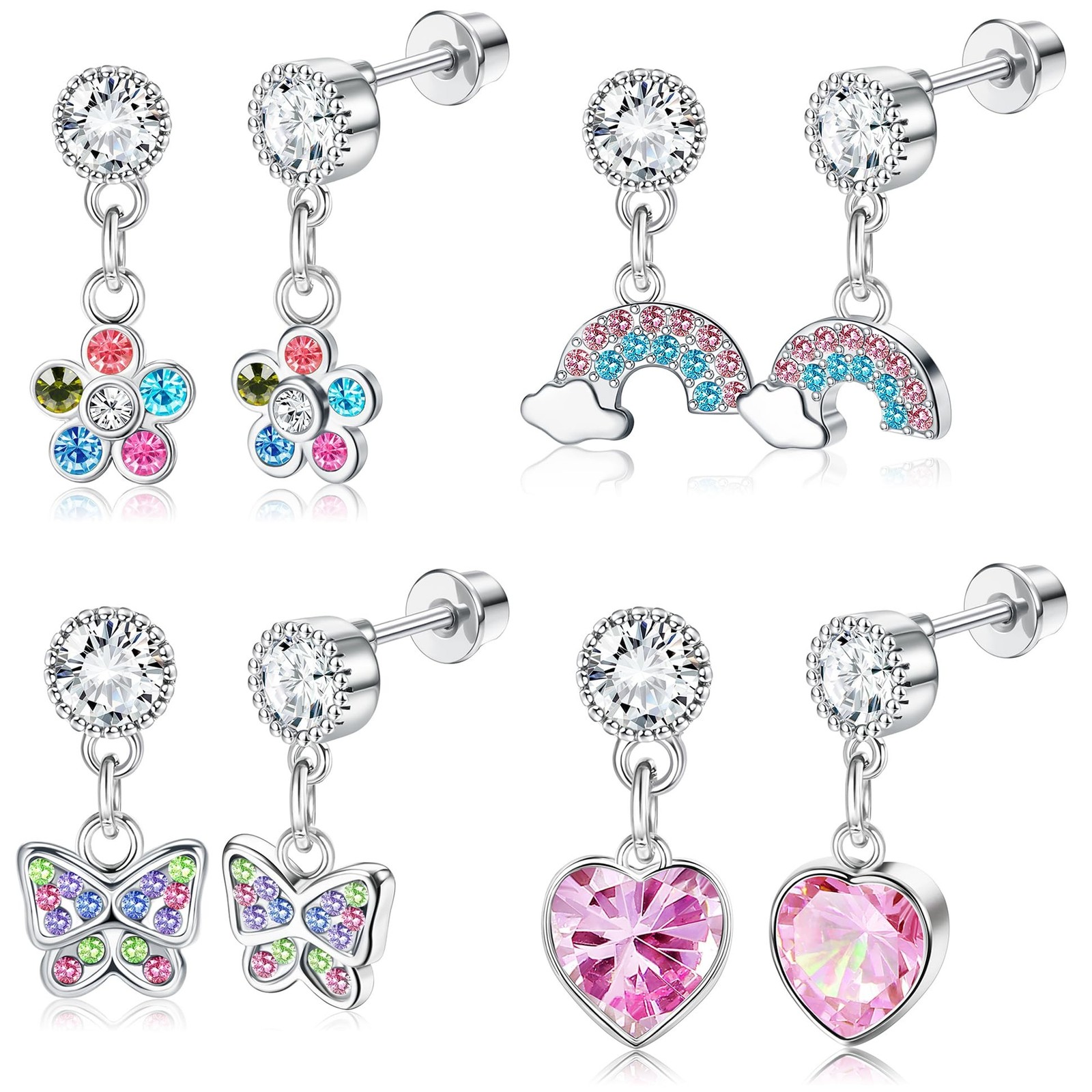 YADOCA 4 Pairs Screw Back Earrings For Girls Women Hypoallergenic 316L Stainl...