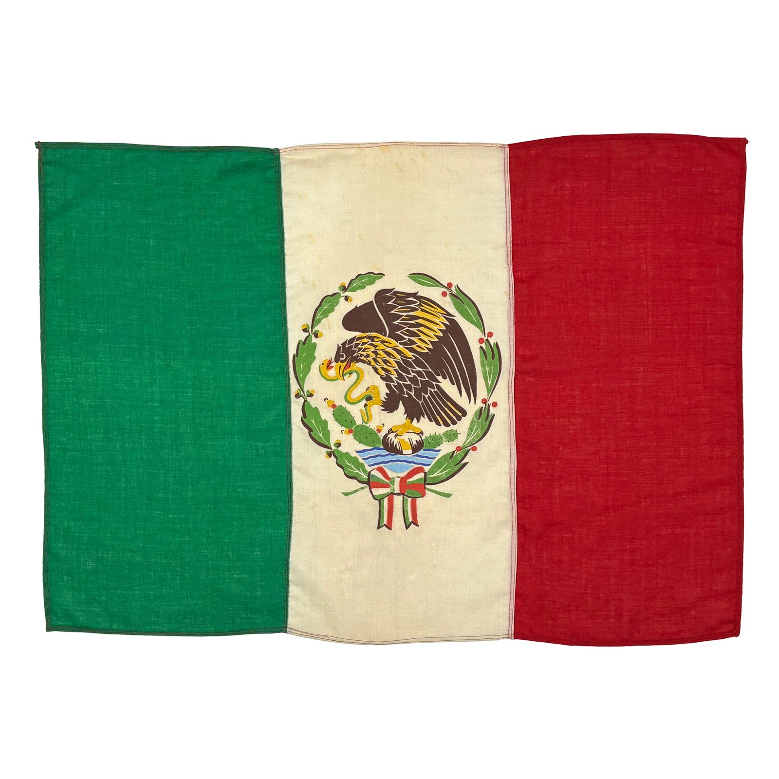 Vintage Wool Mexico Flag Old Cloth Eagle Sewn Mexican Antique Textile Art Decor
