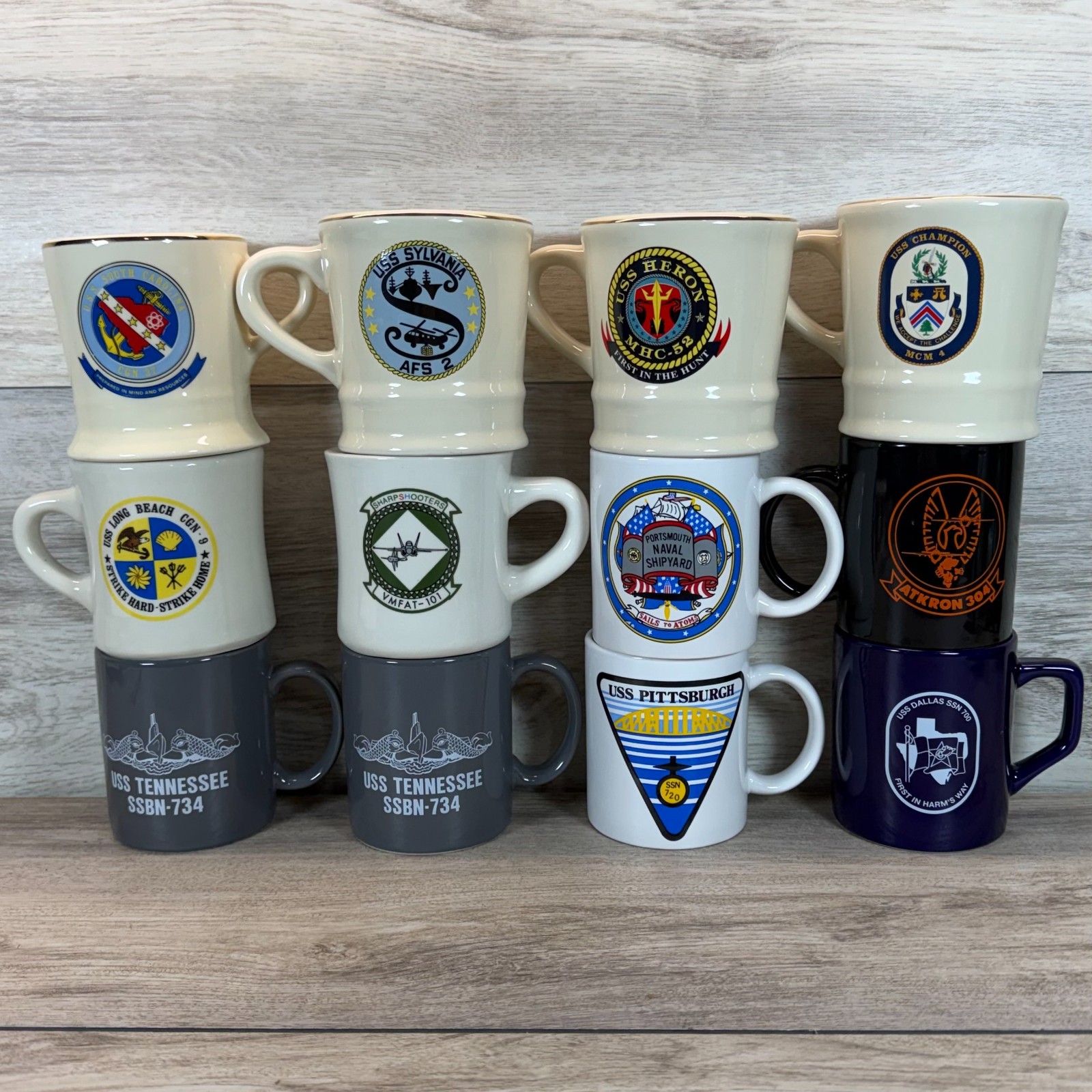Vintage US Navy Ship & Submarine Aviation Crew Coffee Mugs Lot (12) USS Military