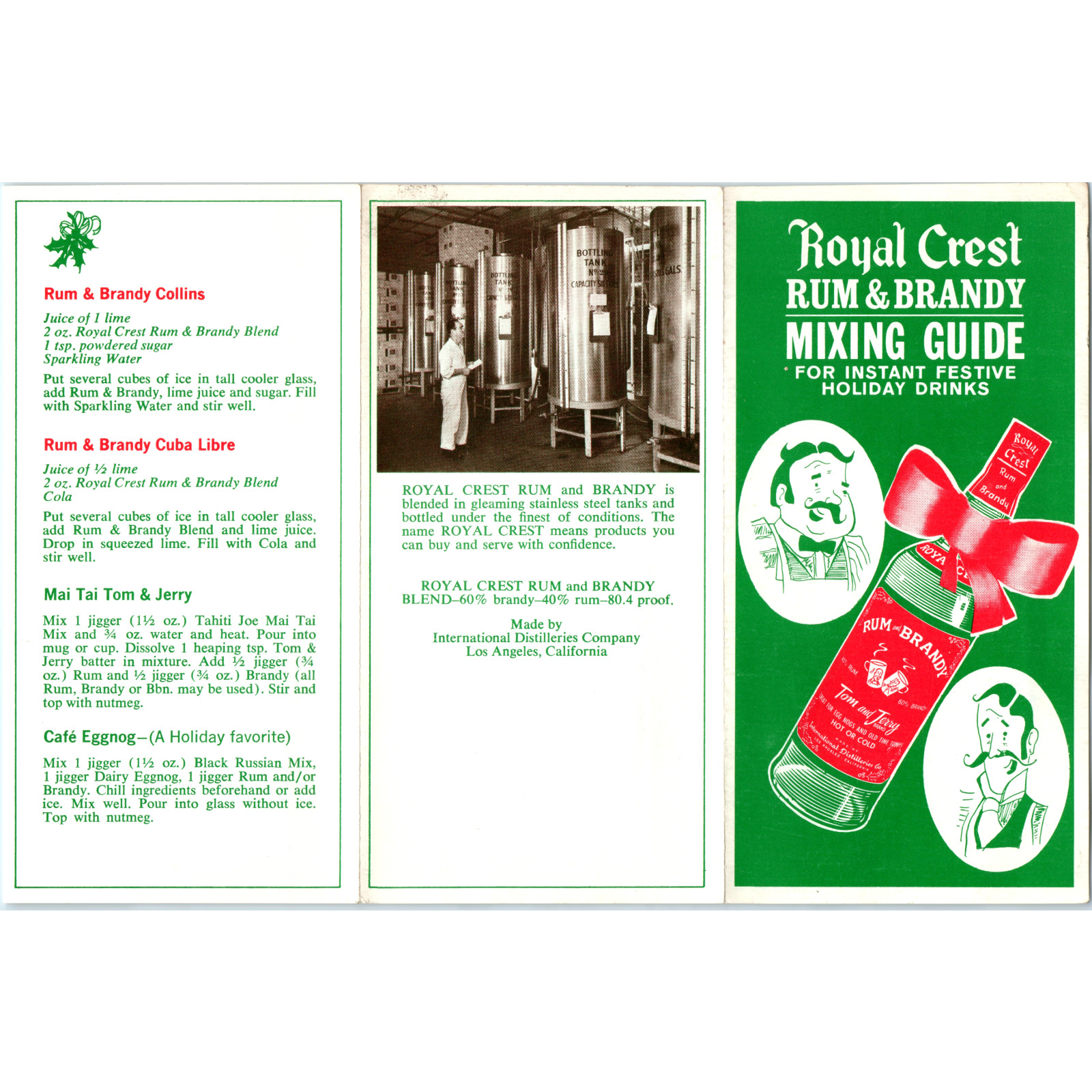 c1960s Royal Crest Rum & Brandy Mixing Guide Holiday Cocktail Recipe Los Angeles