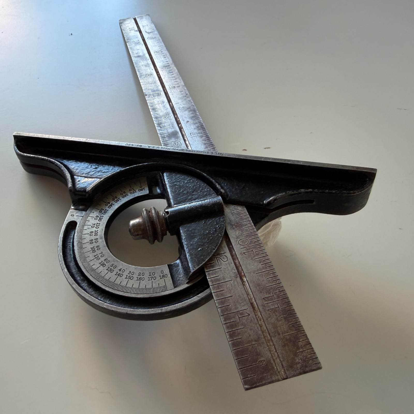 Vintage LS Starrett No 490 Protractor with 12
