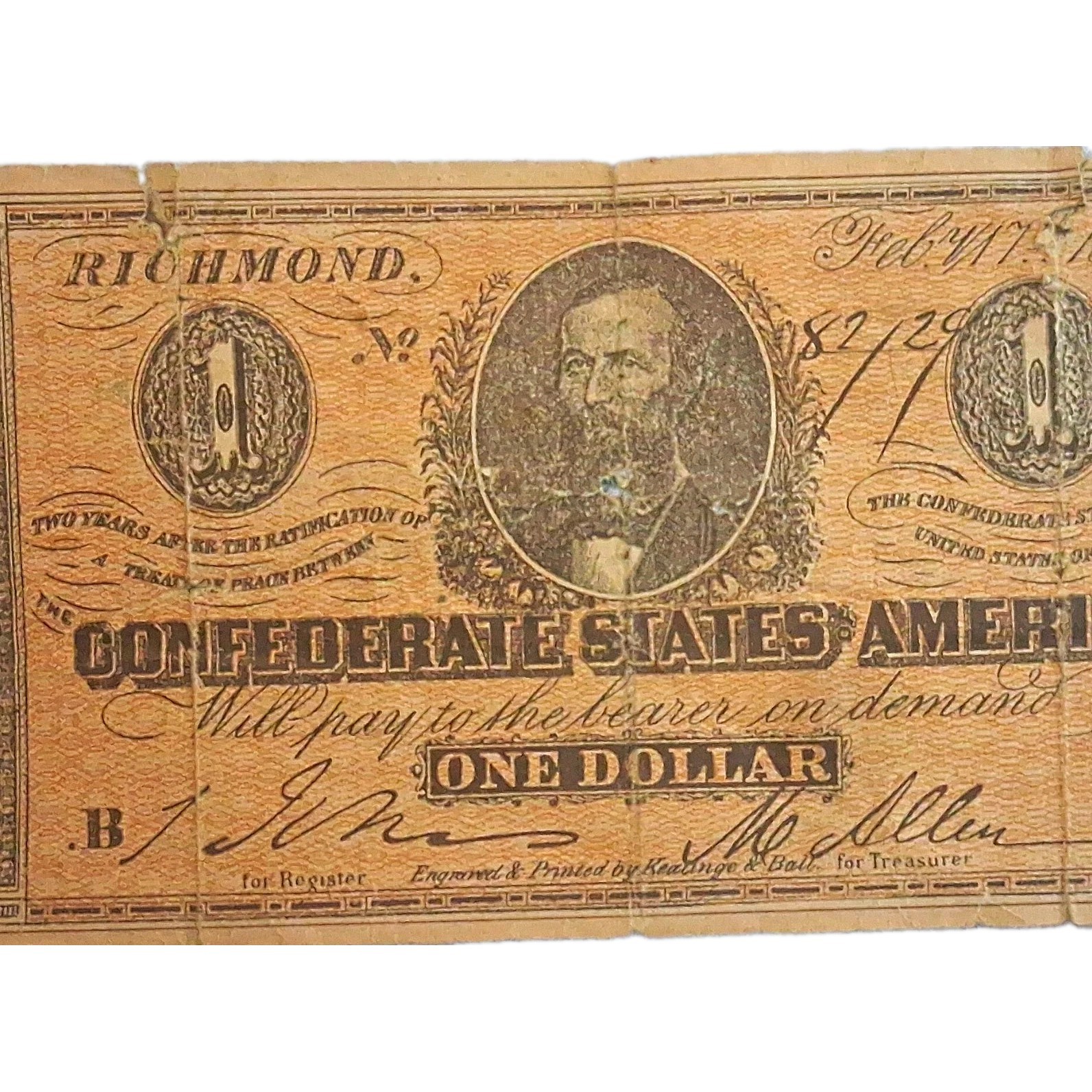 Vintage Whitman CSA $1 Confederate States America Facsimile Play Money Replica
