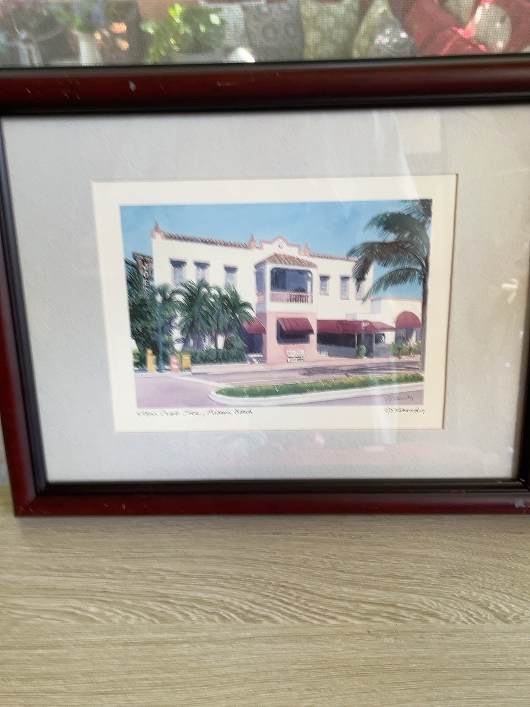Joe’s Stone Crab Miami Beach Florida Framed Signed Art Print 14x11 Palm Trees