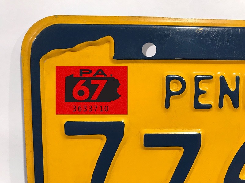 1967 Pennsylvania License Plate Registration Sticker, PA, Classic, Vintage, Tag