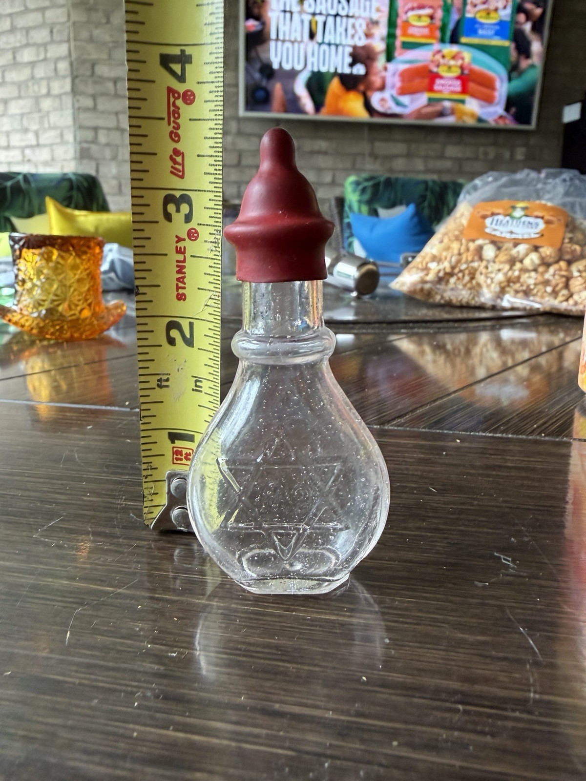 Antique German 6 Point Star Glass Doll Bottle 3” Embossed Toy Rare Of David MO