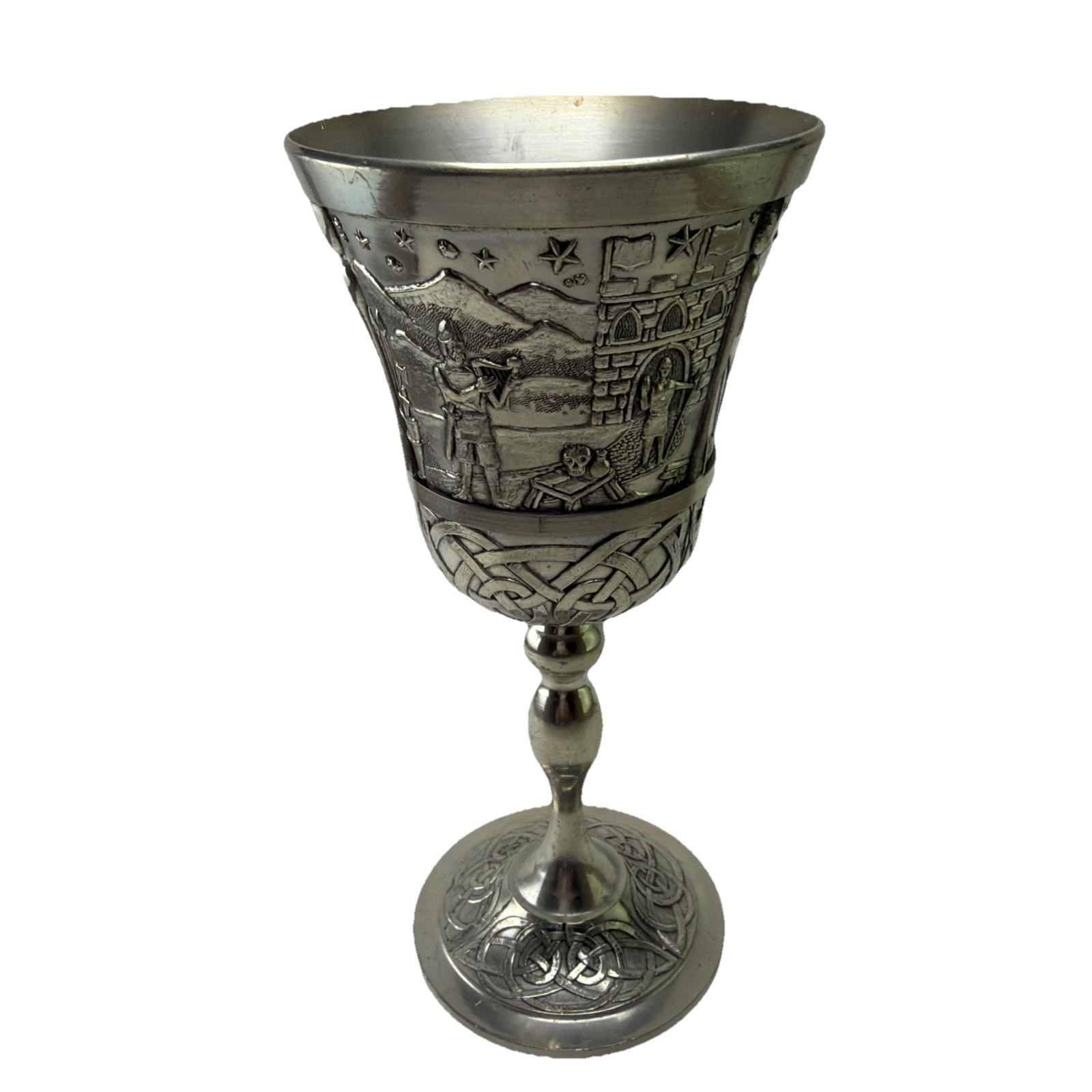 Vintage Mullingar Pewter Celtic Silver Goblet Queen Maeve Stamped On Base