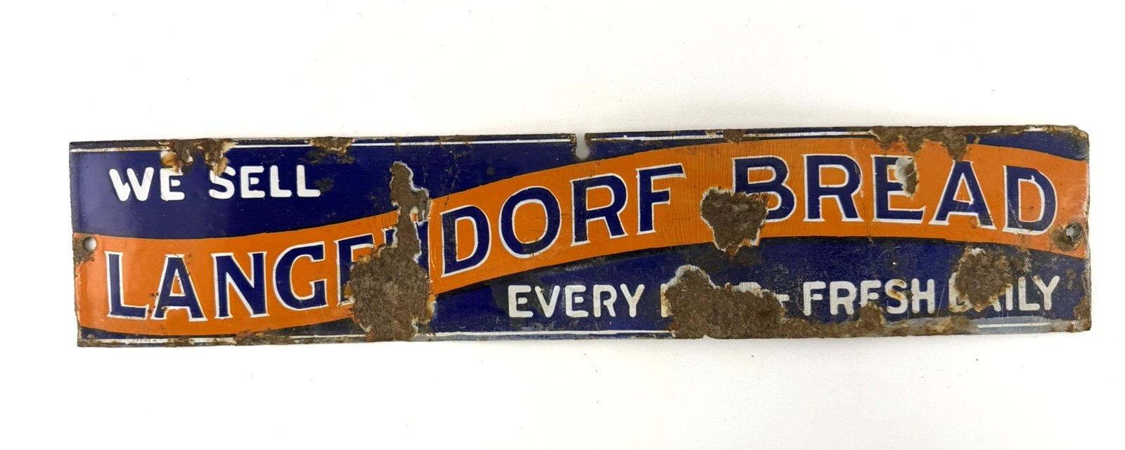 Rare Antique 30's era genuine Langendorf Bread DOOR PUSH PORCELAIN SIGN