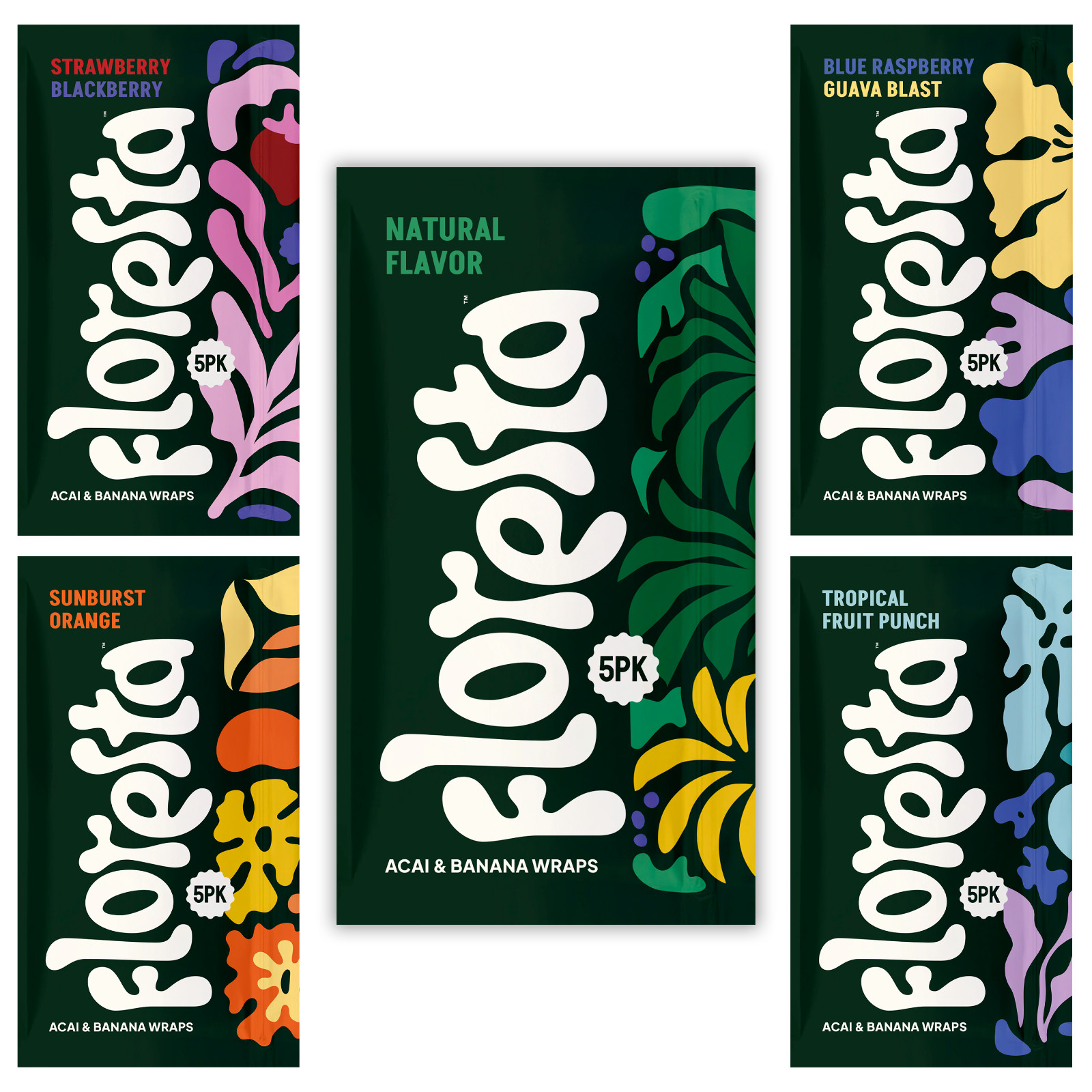 Floresta Acai Wraps - Assorted Trial Pack Banana + Acai Blend Wraps. Pack of 5