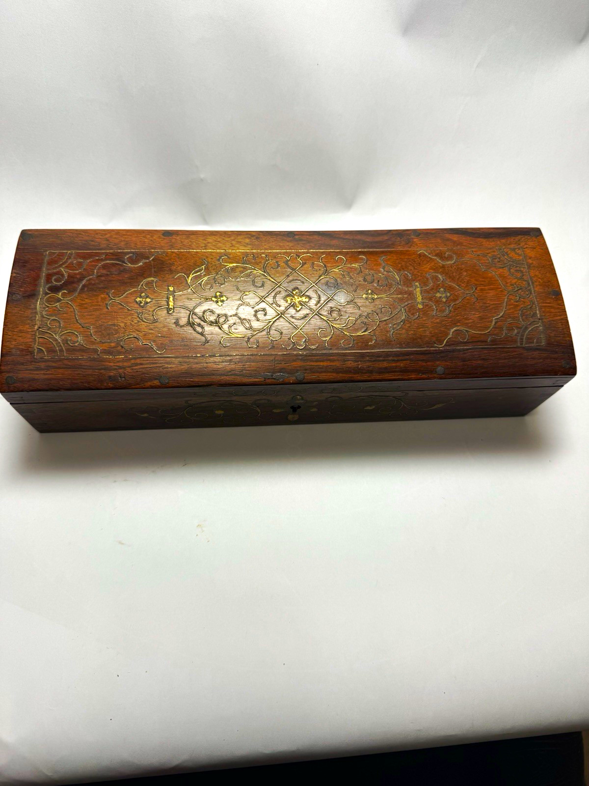 Antique Victorian Rosewood Pencil Box Brass Inlay Wire Marquetry Writing Desk