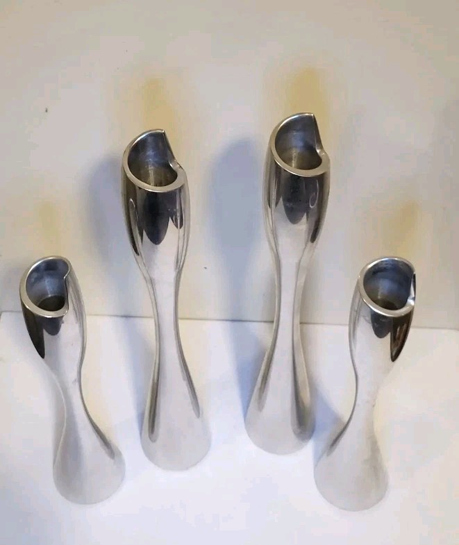 Vintage Nambe Candle Holders Graduated Sizes Lot Of 4 USA Stainless Steel 