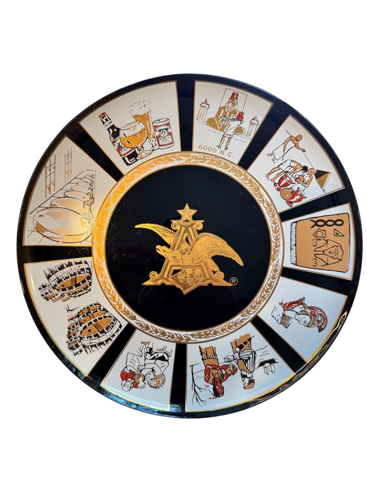 Vintage 1970s Anheuser Busch History of Beer Glass Plate 13 Inch Collectible Dec