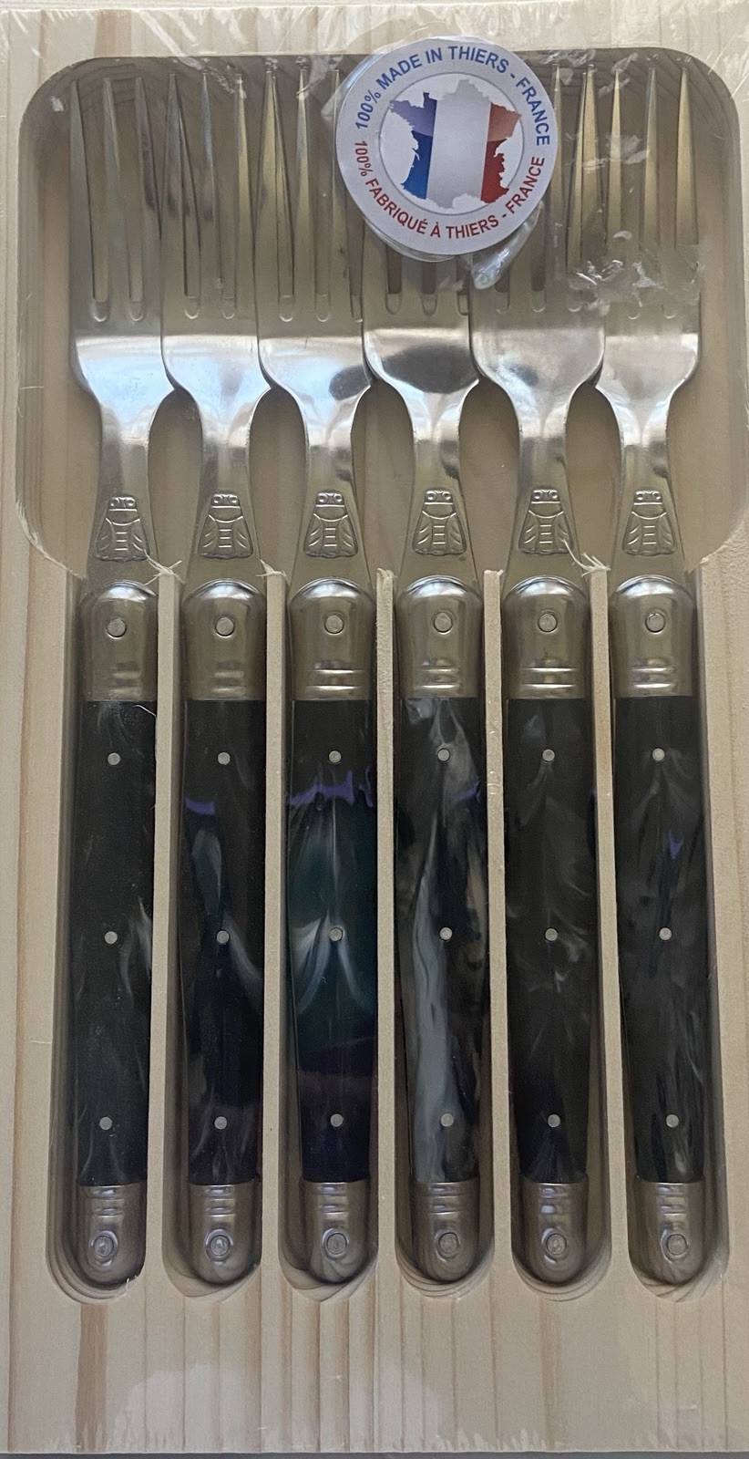 Jean Dubost Laguiole 6 Forks in Wooden Wood Box French Design Thiers FRANCE New