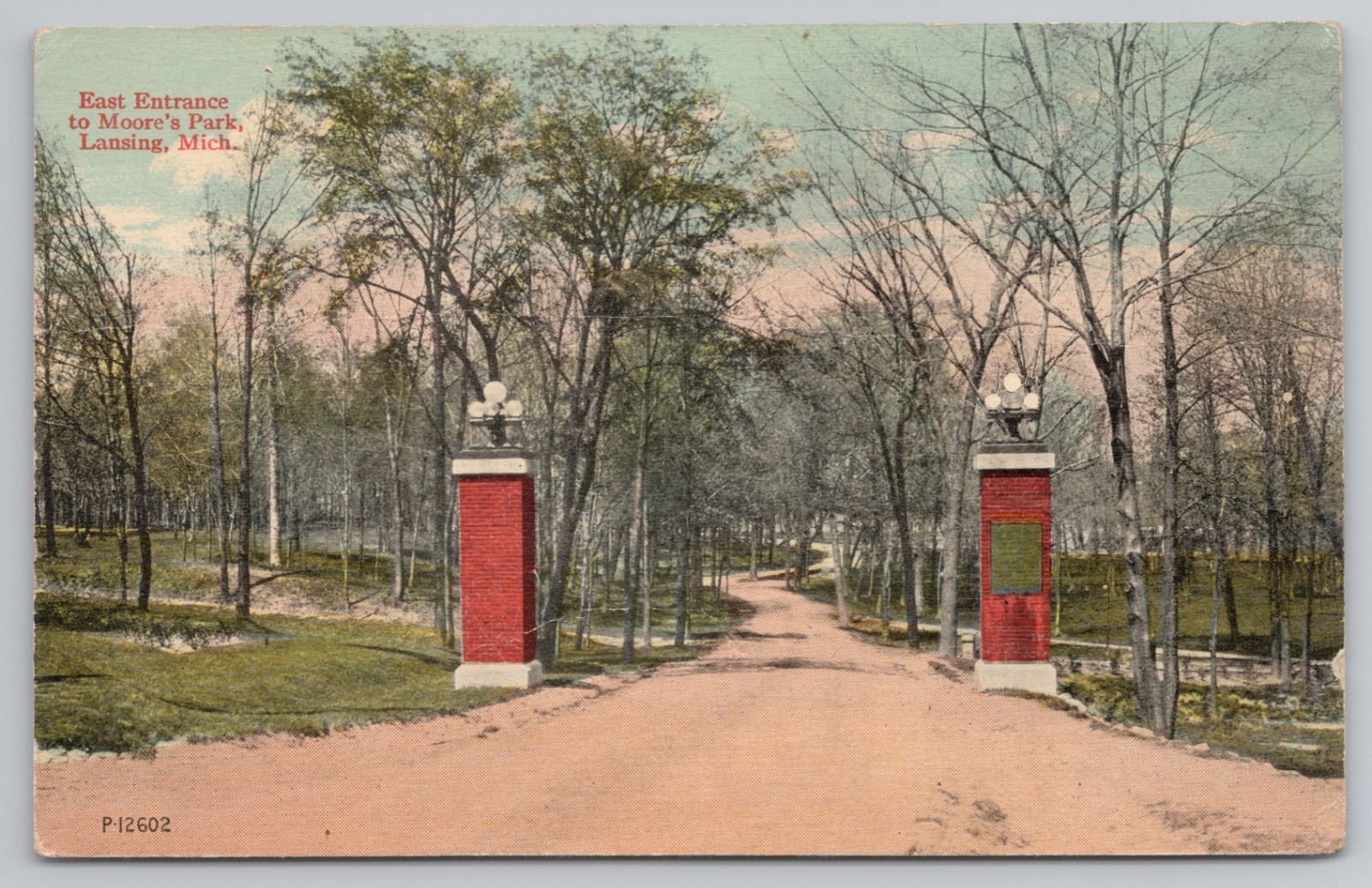 Moore’s Park East Entrance in Lansing Michigan c1913 Postcard