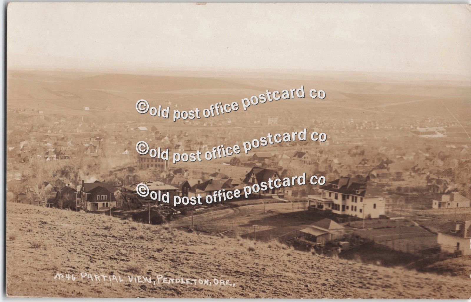 Pendleton, Oregon-No 46-BEV of Houses from Hill c1913-RPPC Real Photo Postcard