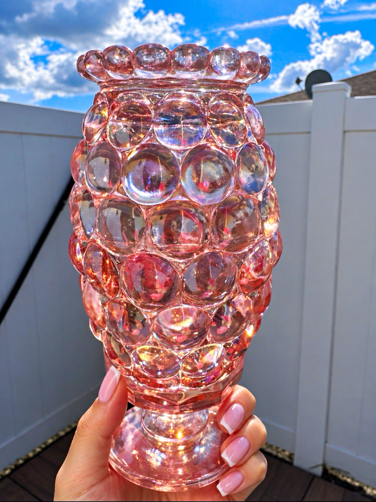 Rare Vintage Westmoreland Thousand Eye Pink Carnival Fairy Lamp