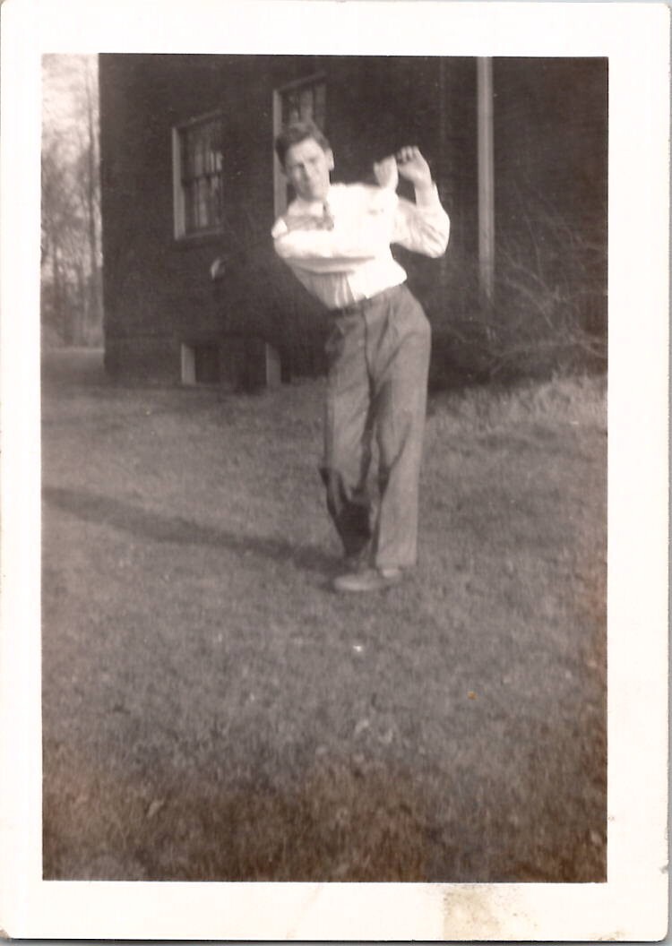 Handsome Preppy Man Swinging Golf Club Americana 1930s Vintage Photo