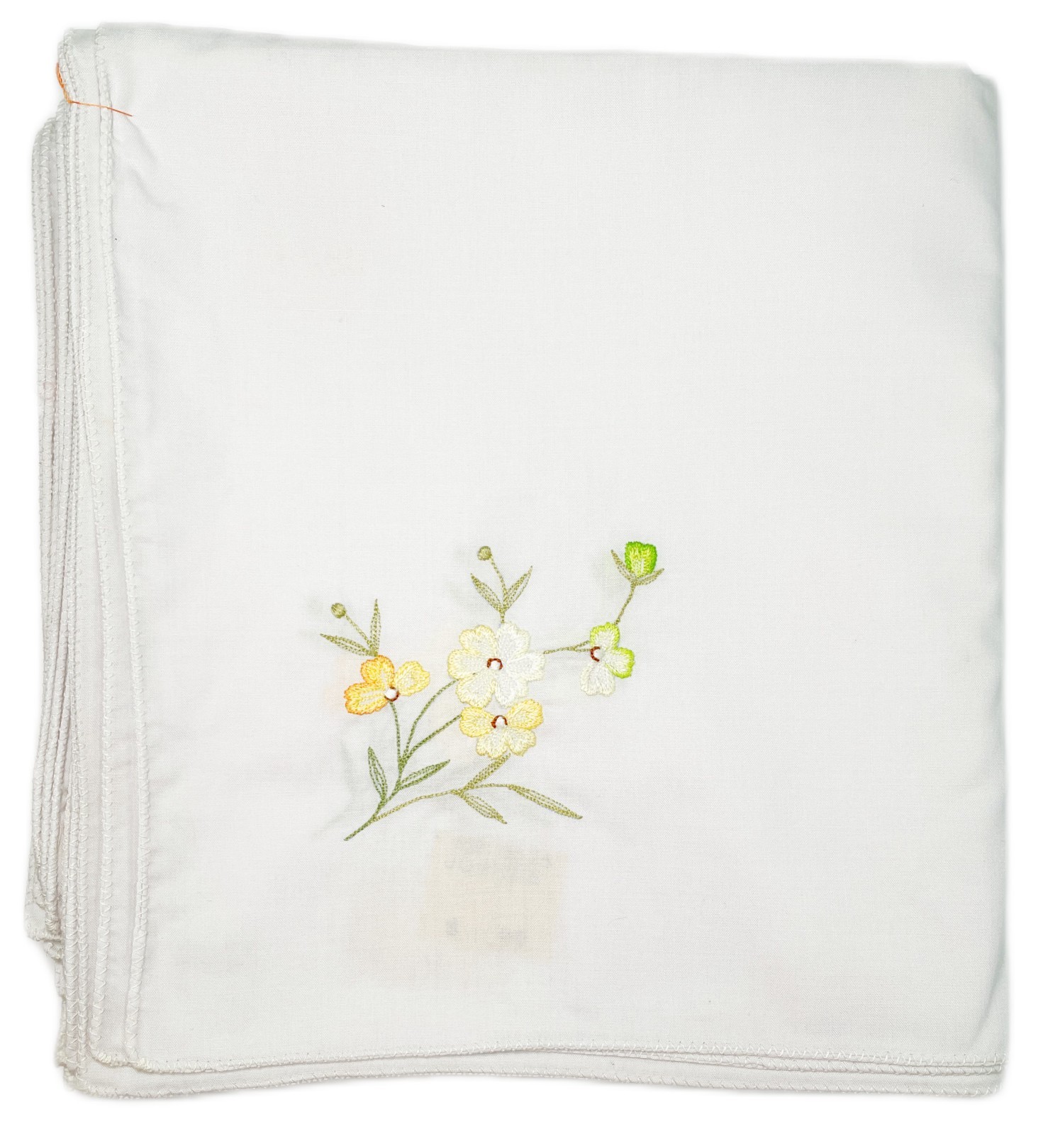 12 Cloth Napkins White with Embroidered Flowers 17”x 17” No Iron Vtg 1970s