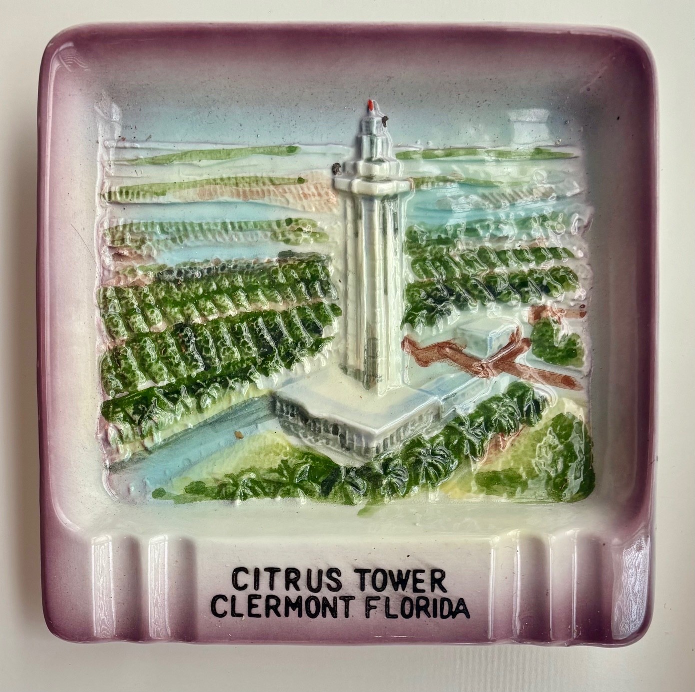 Vintage 1960s Clermont Florida Citrus Tower Souvenir Ceramic Ashtray