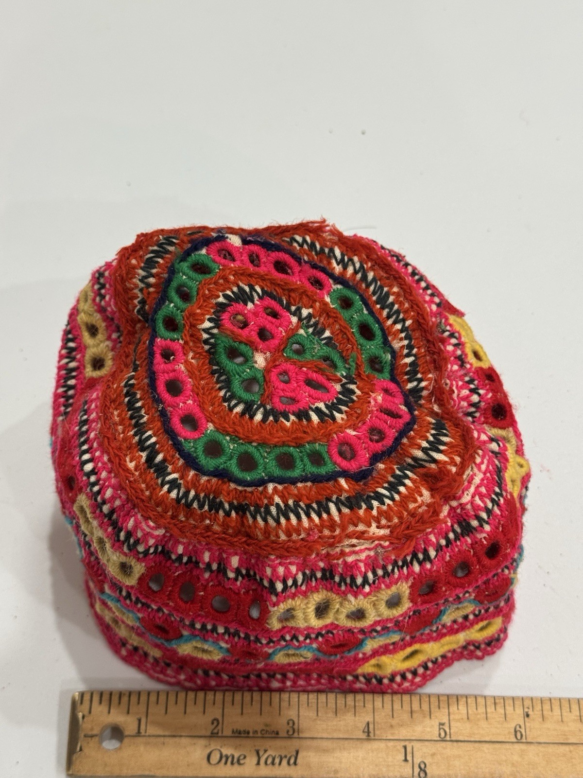 ⁠VTG Hand Embroidered Sindhi Topi Cap Pakistani Balochi Afghan Tribal Kufi Hat⁠